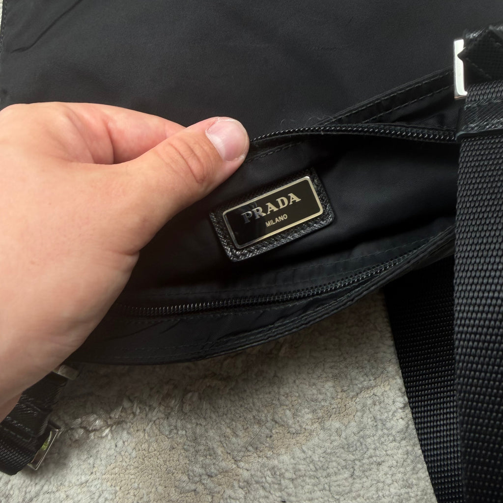 Prada Plaque Black Nylon Man Bag