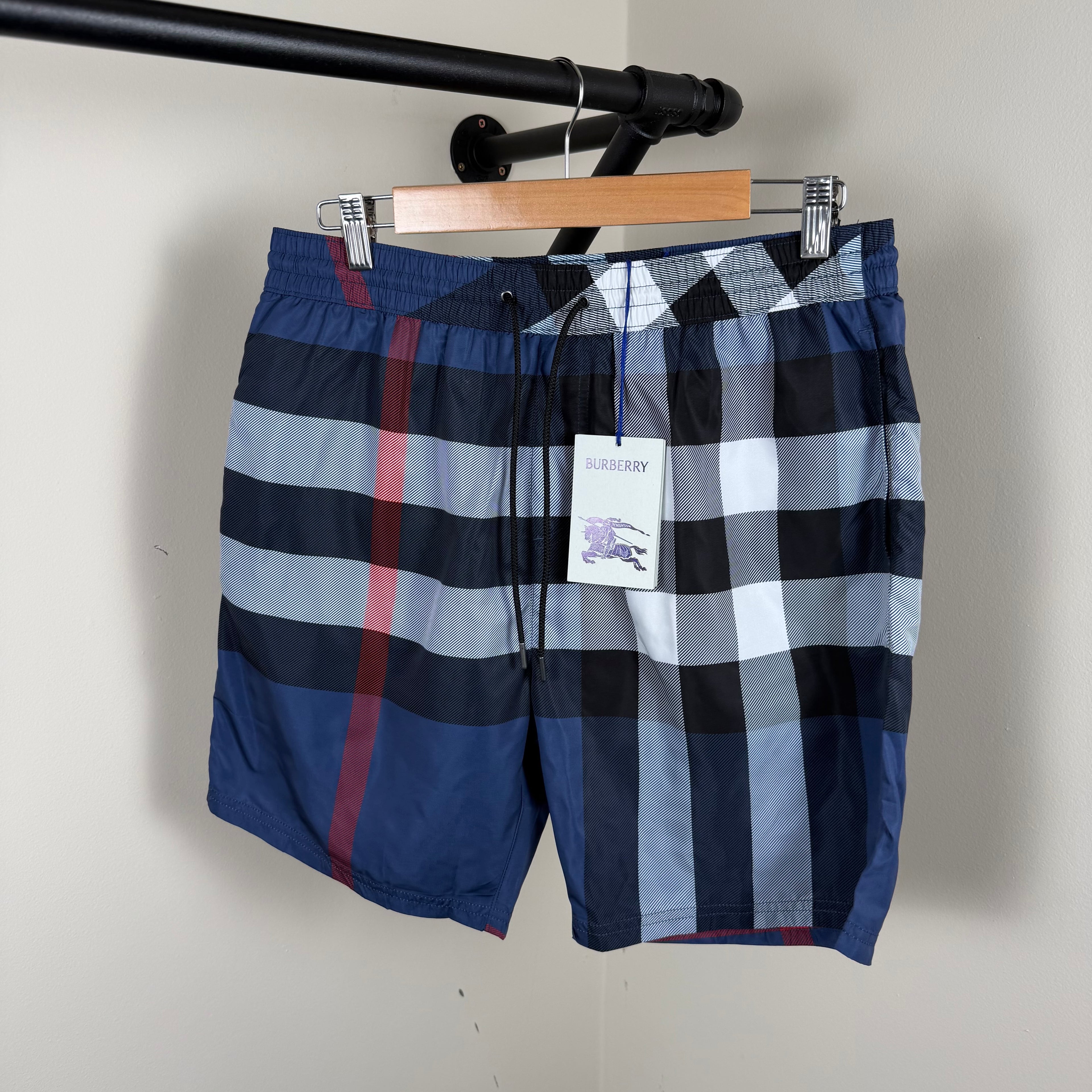 Burberry Navy Check Swimming Shorts - Large