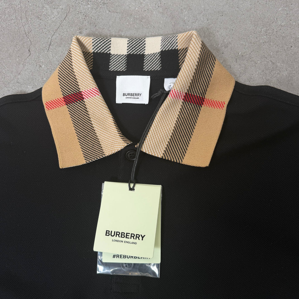 Burberry Check Collar Polo Shirt Black - Large 21’’