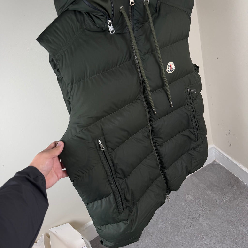 Moncler Cardamine Khaki Hooded Gilet - Size 5 (XL 25’’)