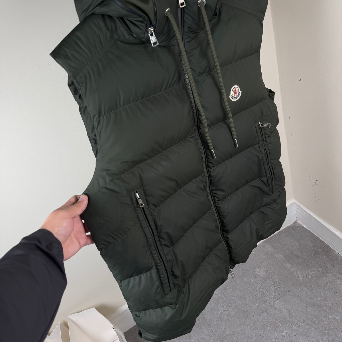 Moncler Cardamine Khaki Hooded Gilet - Size 5 (XL 25’’)