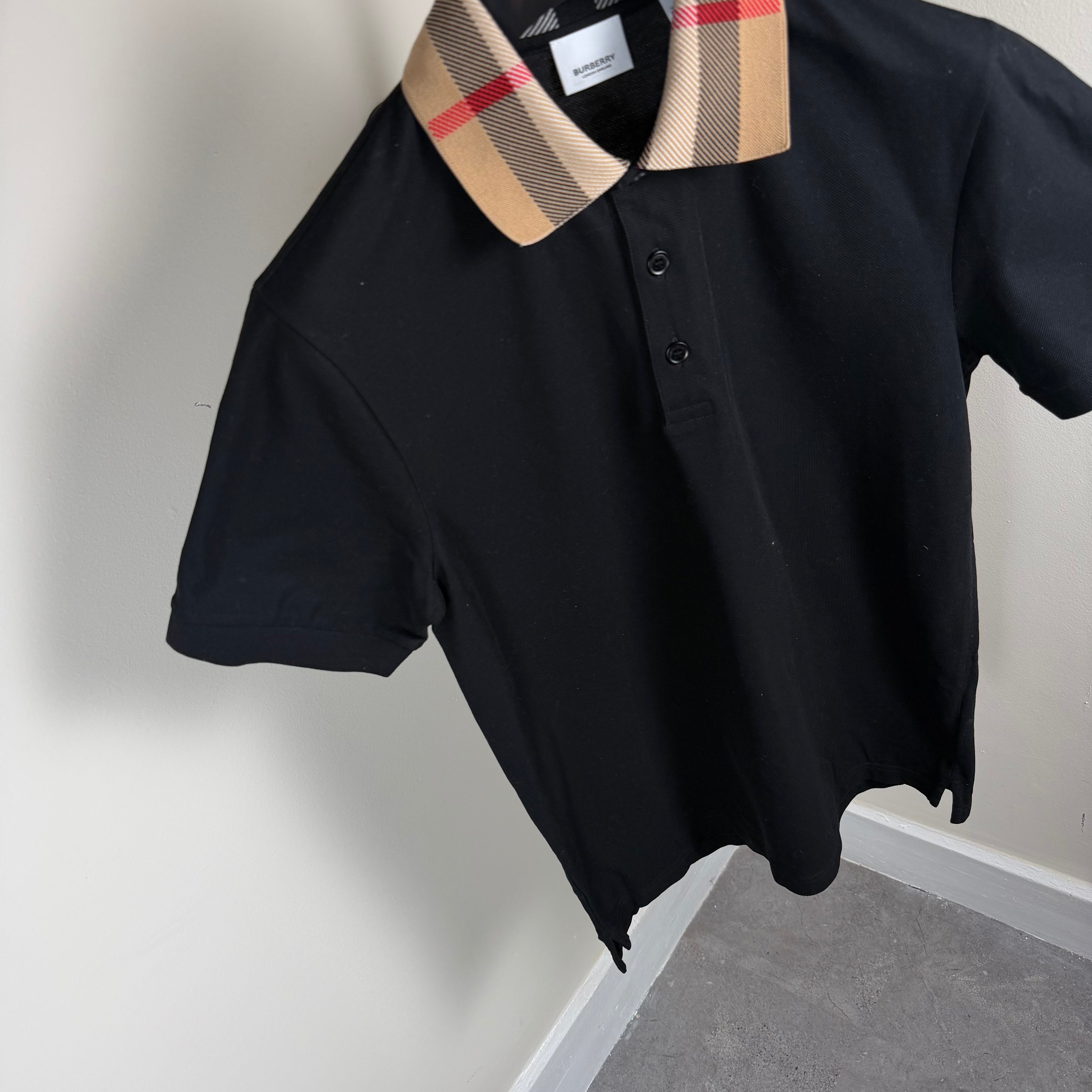 Burberry Check Collor Polo Shirt Black - Medium 20’’