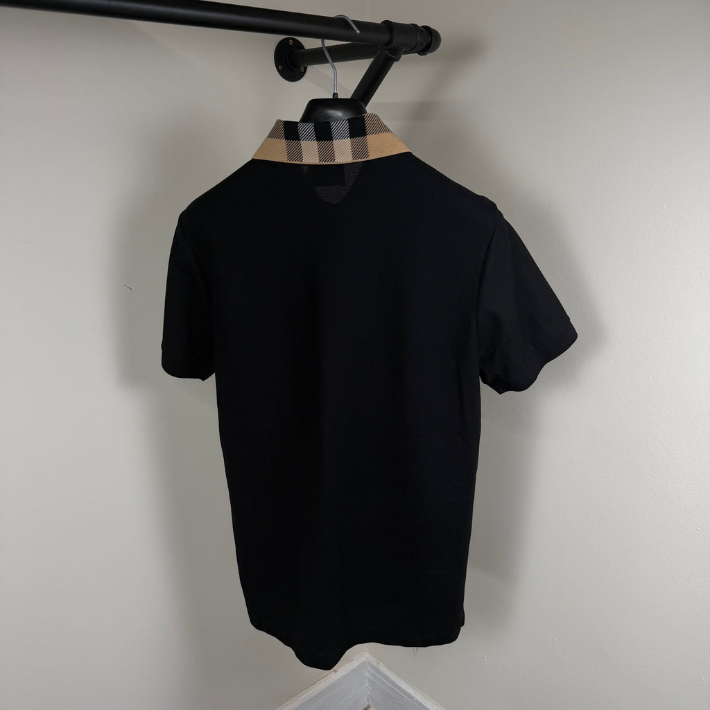 Burberry Black Check Collar Polo Shirt - Medium 19’’