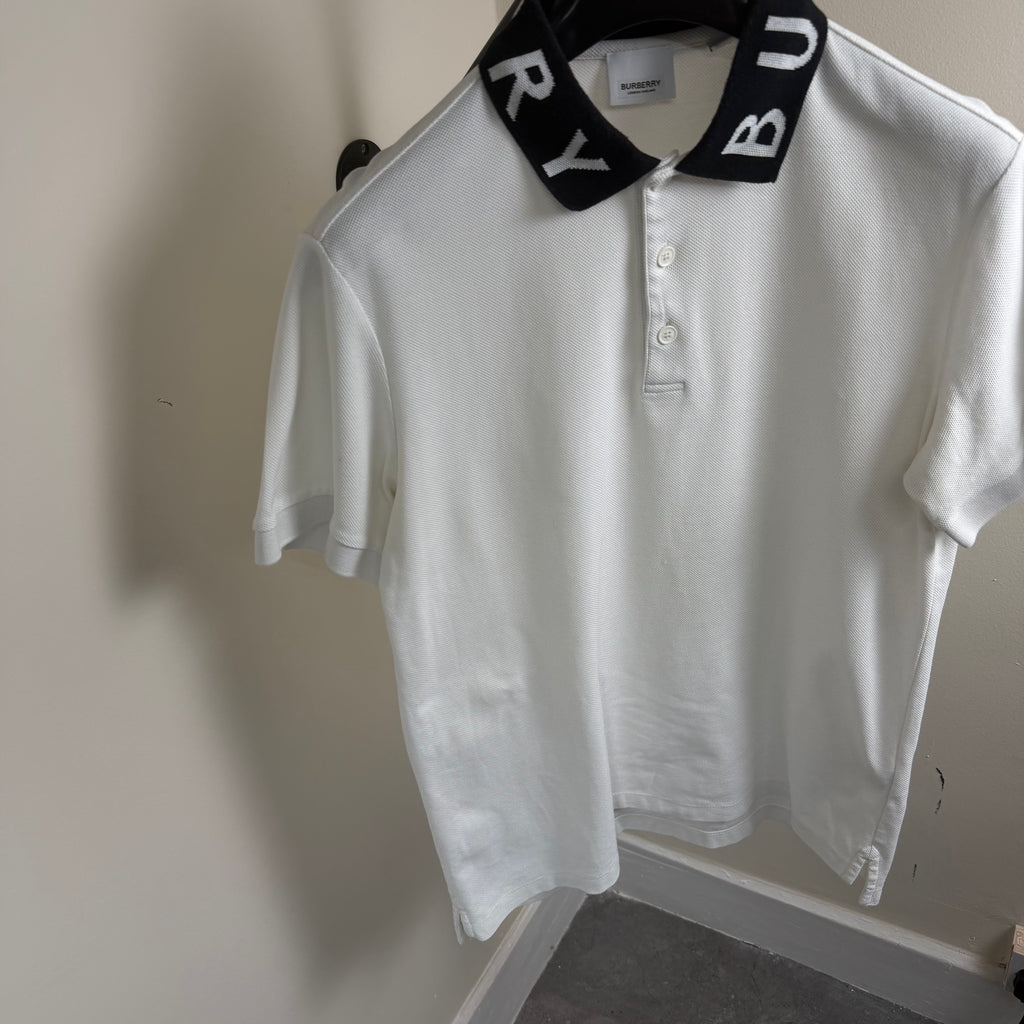 Burberry Spellout White Polo Shirt - Medium 20’’