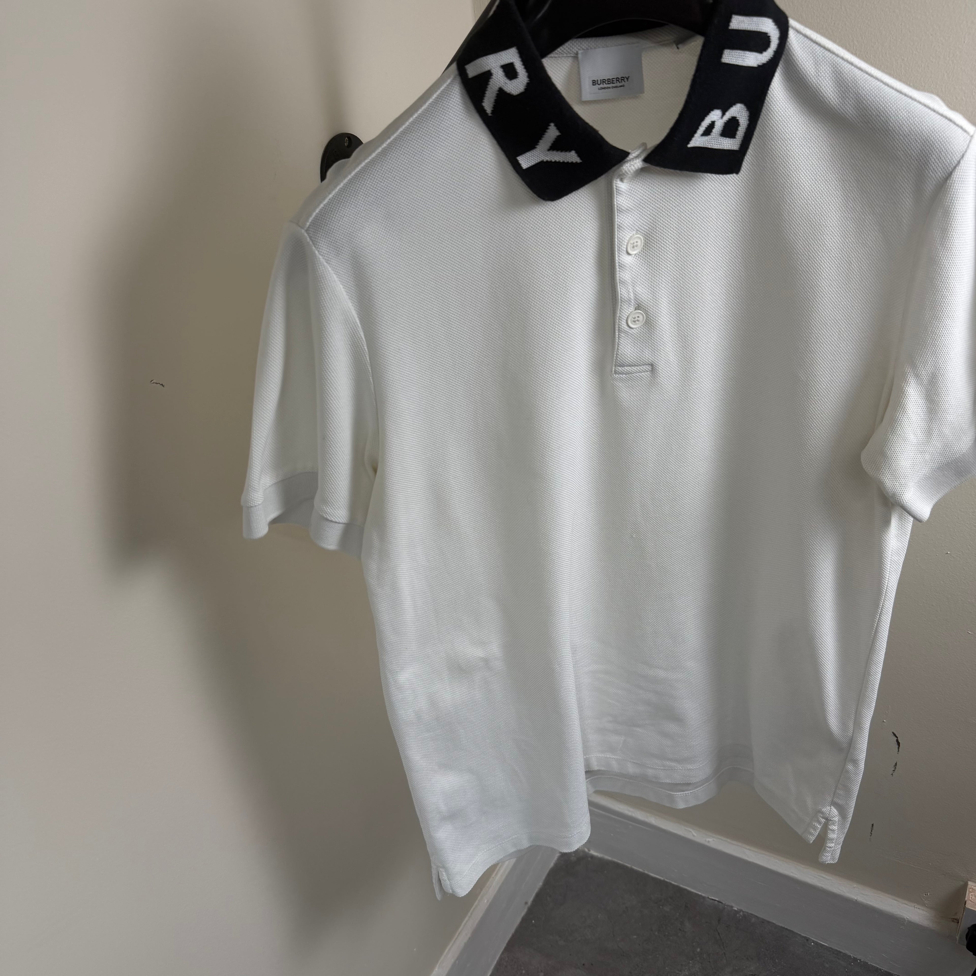 Burberry Spellout White Polo Shirt - Medium 20’’