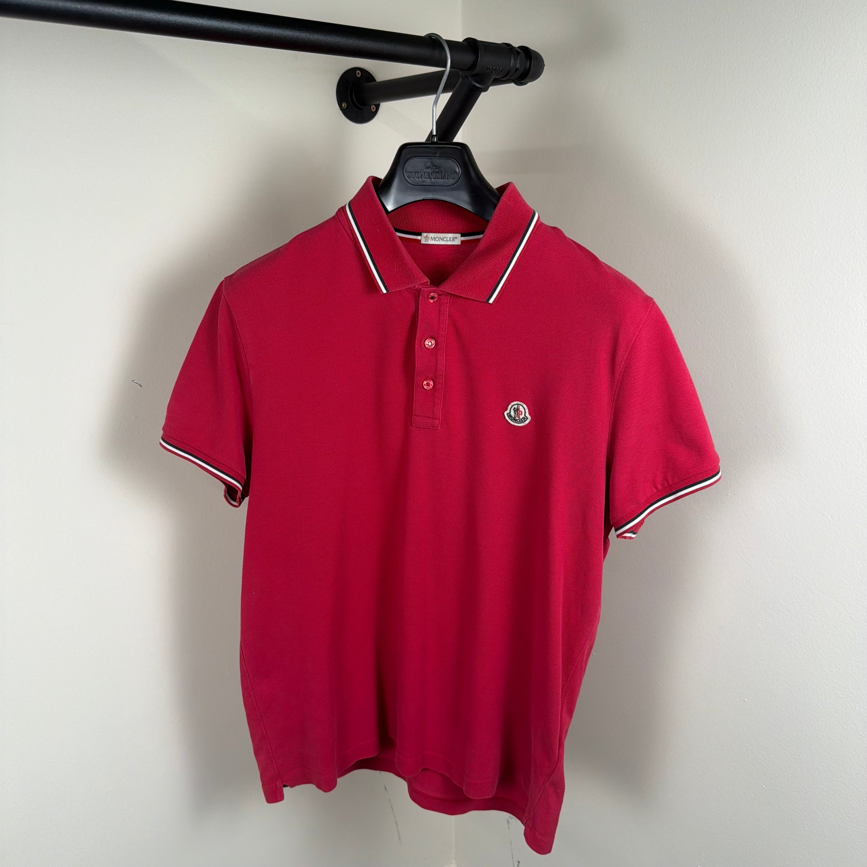 Moncler Short Sleeve Polo Shirt Red - Medium 20.5’’