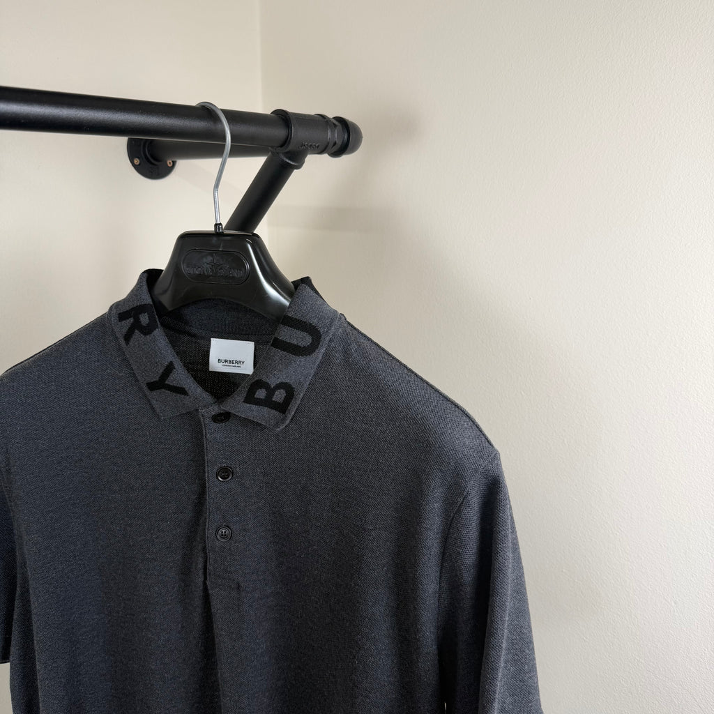 Burberry Spellout Dark Grey Polo Shirt - Large 21.5’’