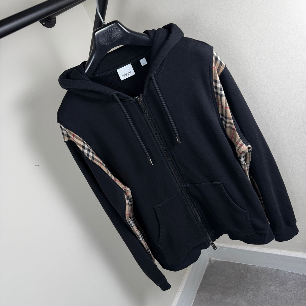 Burberry Black Check Print Zip Up Hoodie - L/XL 22.5’’