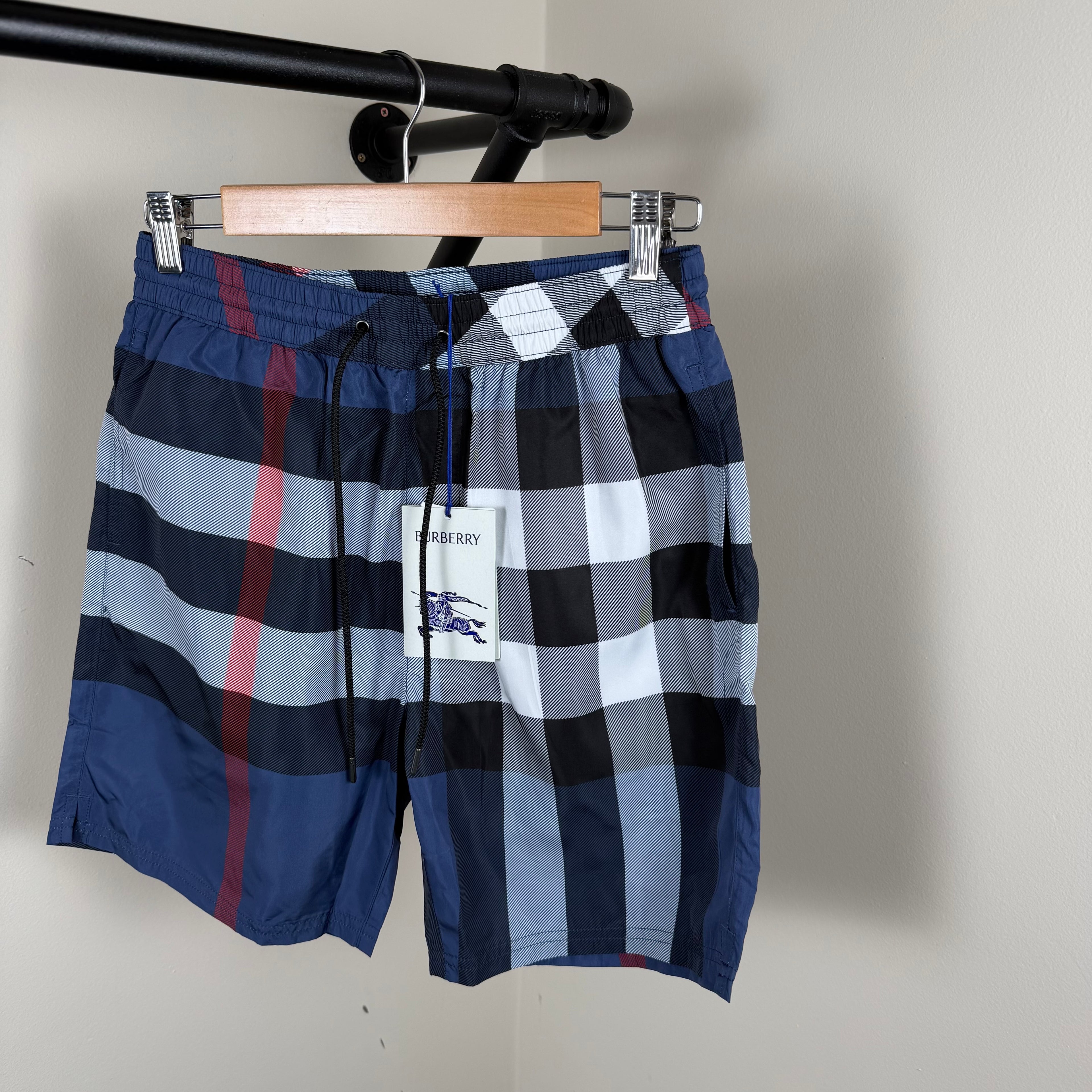 Burberry Navy Check Swimming Shorts - Small