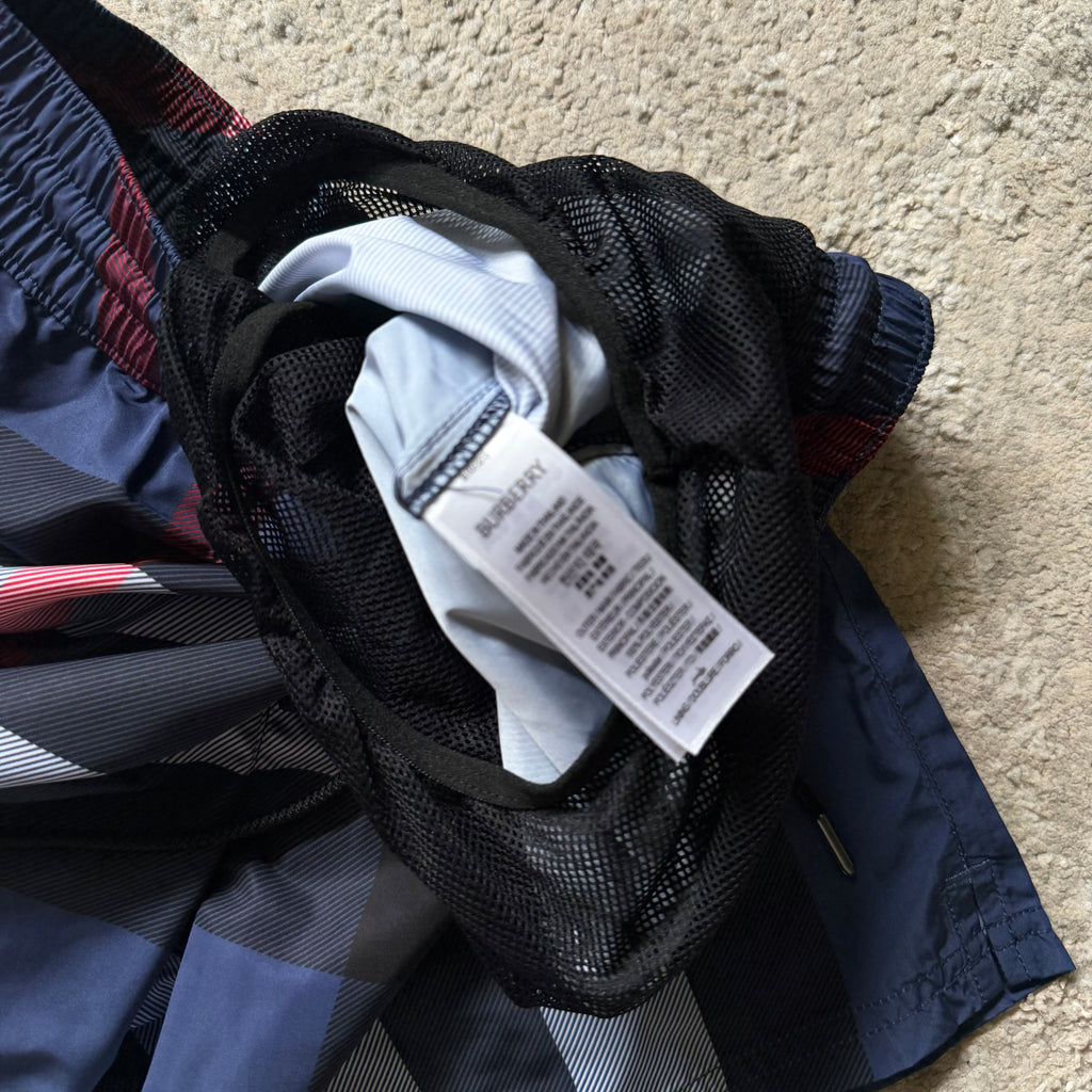 Burberry Navy Check Swimming Shorts - Large