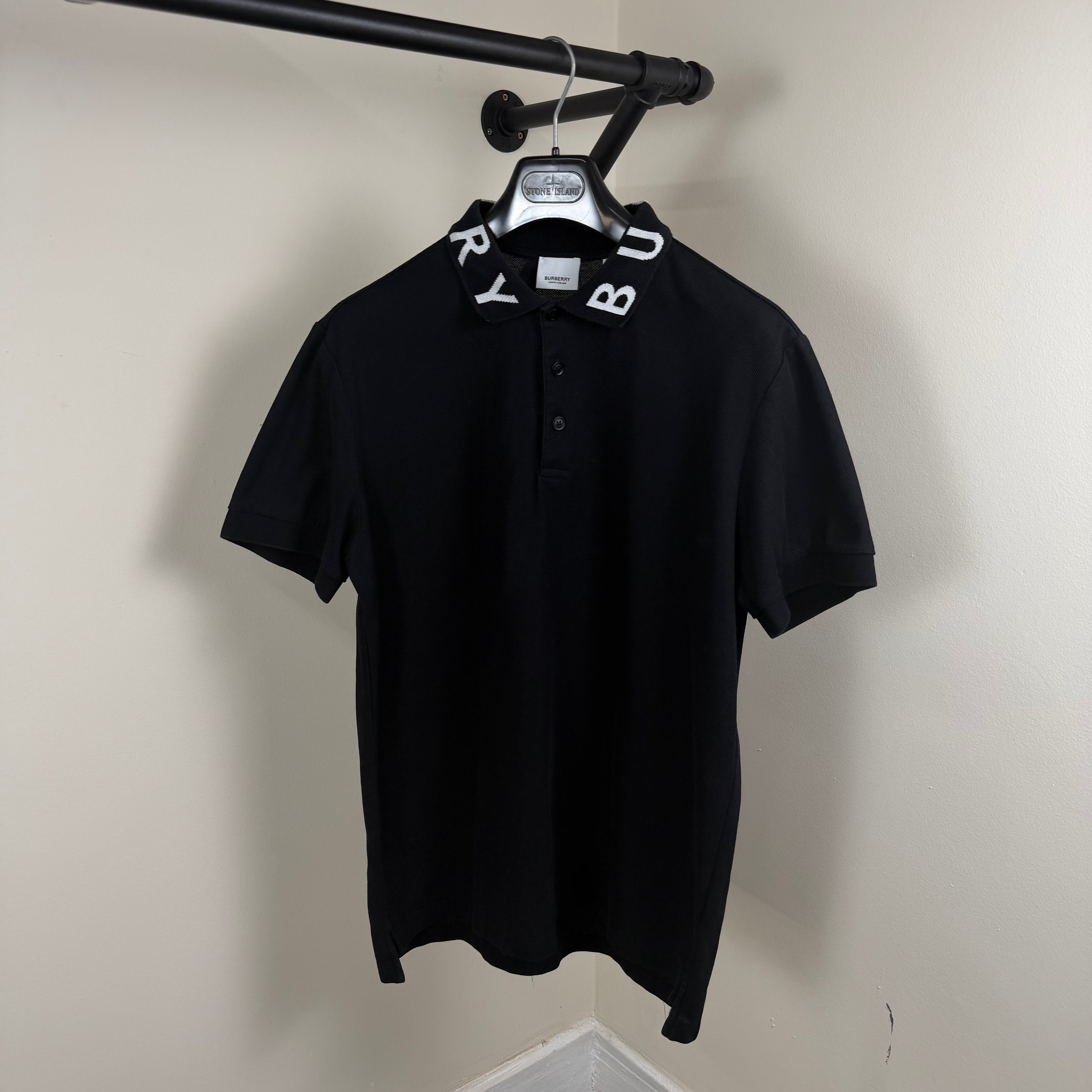 Burberry Spellout Black Polo Shirt - Large 22’’