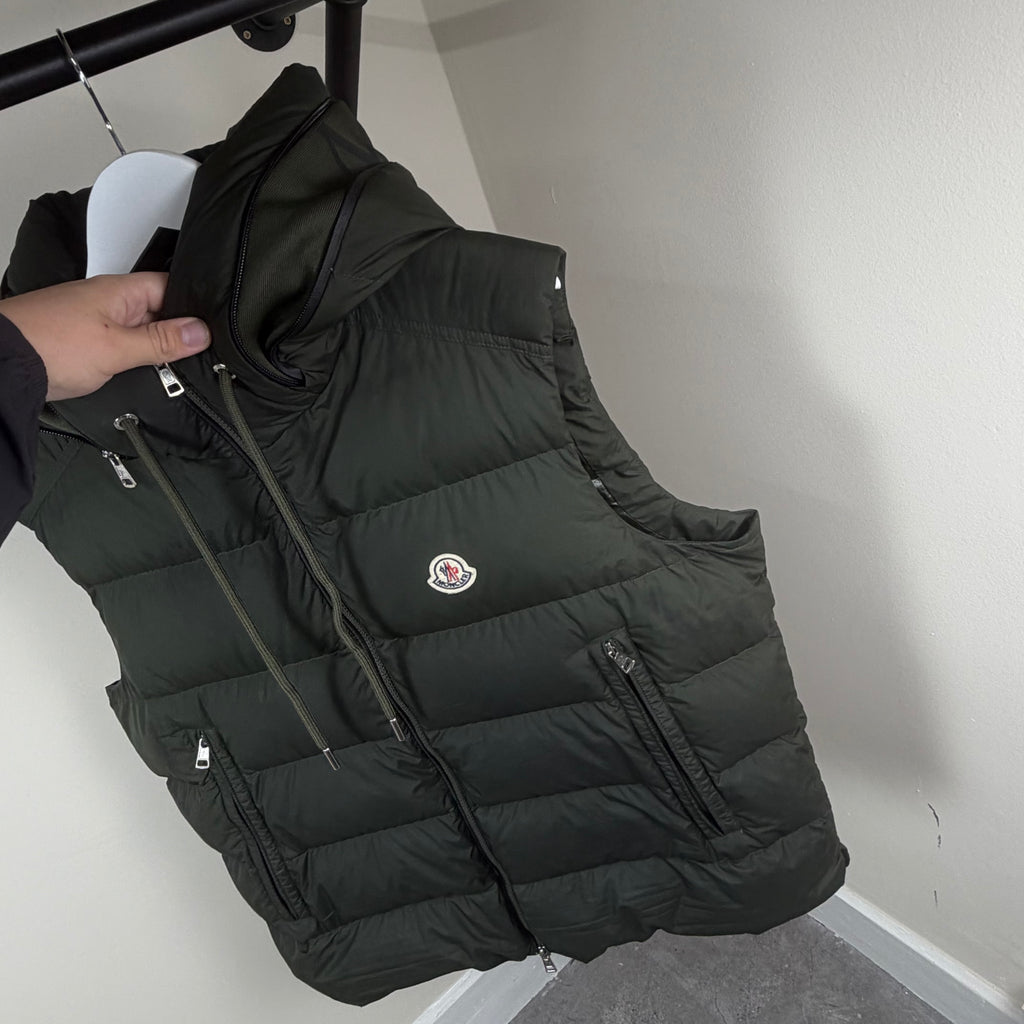 Moncler Cardamine Khaki Hooded Gilet - Size 5 (XL 25’’)