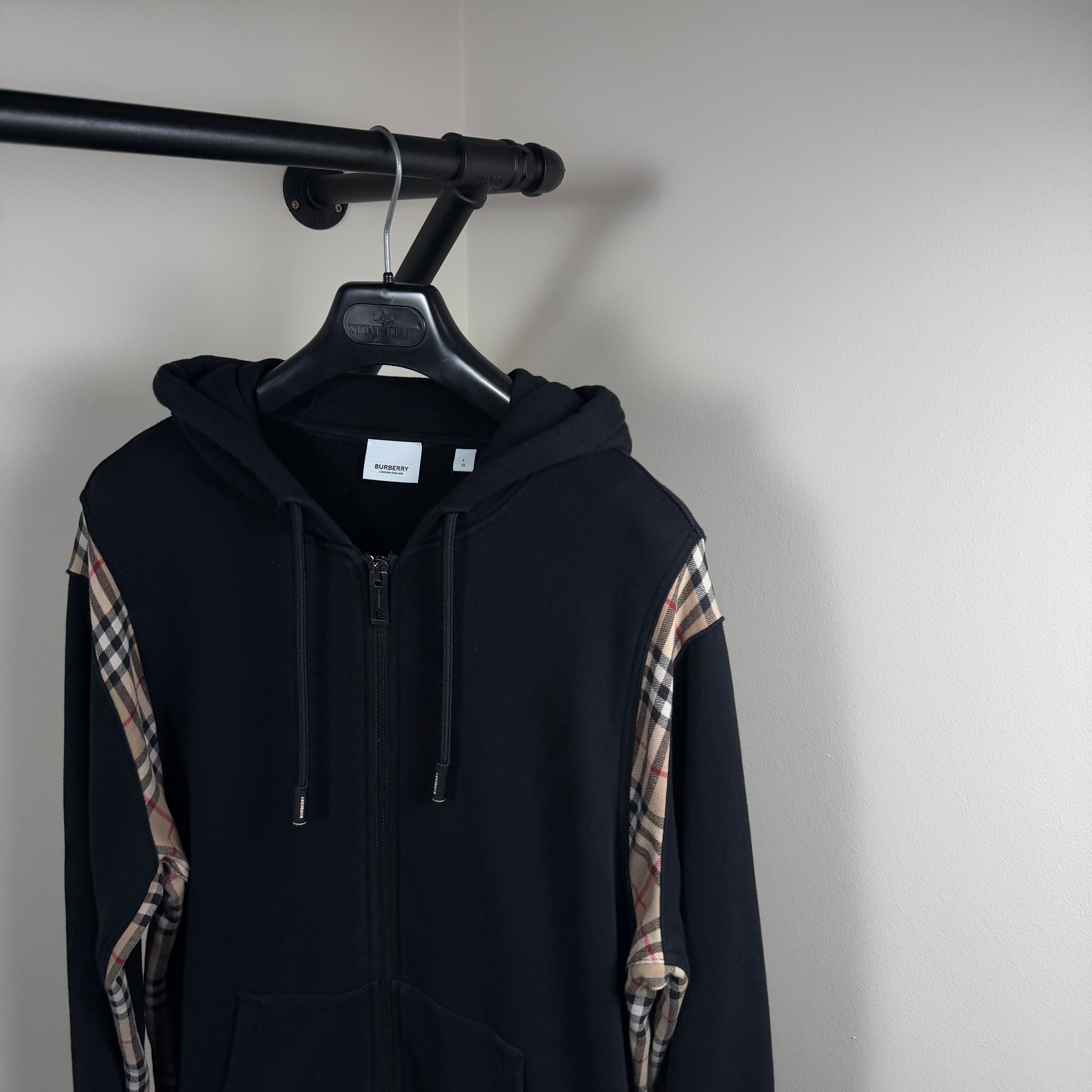 Burberry Black Check Print Zip Up Hoodie - L/XL 22.5’’