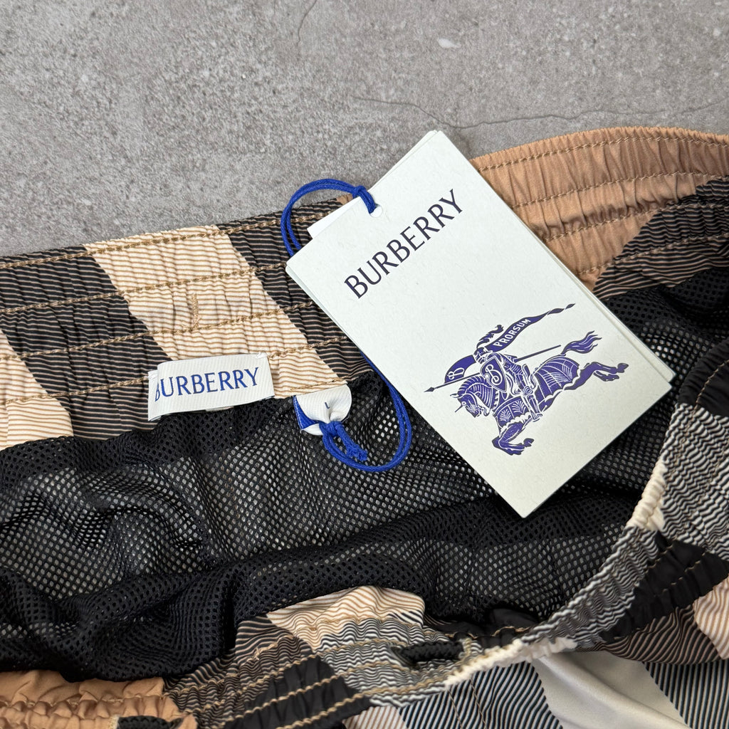 Burberry Biege Check Swimming Shorts - Large