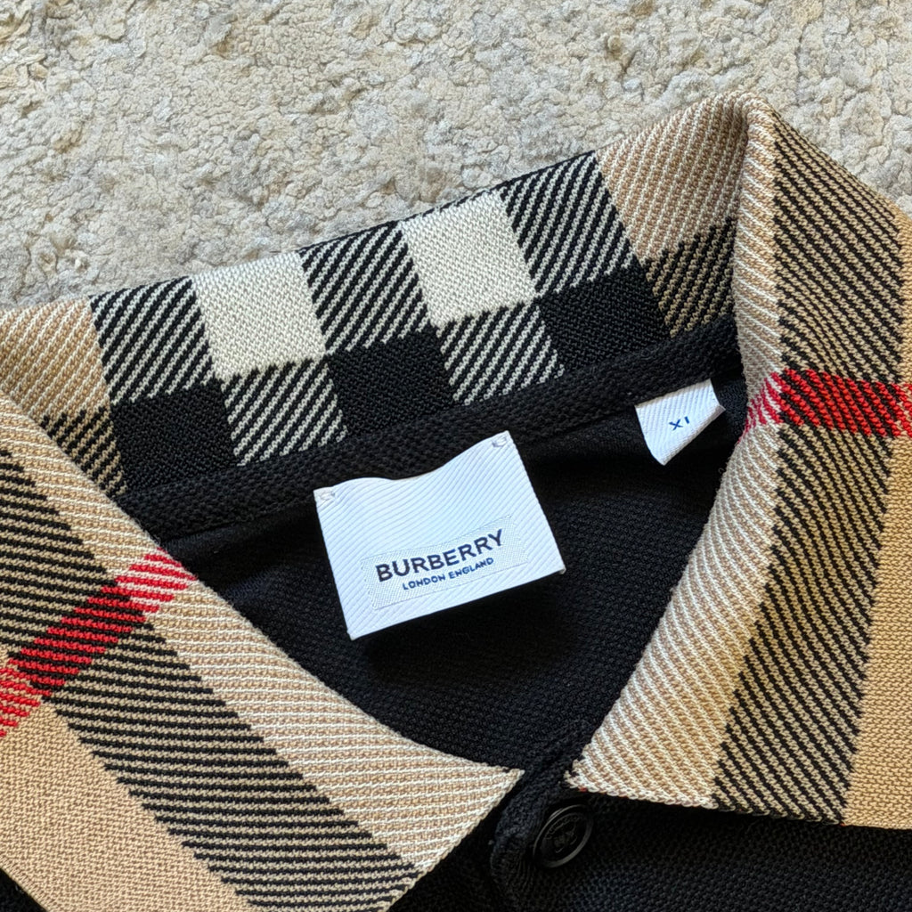 Burberry Check Black Polo Shirt - Large 22’’