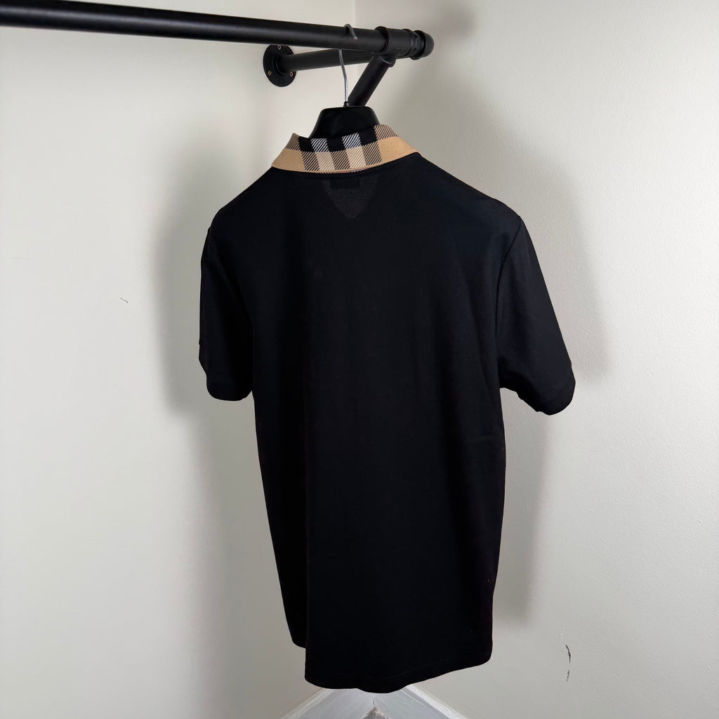 Burberry Check Collar Polo Shirt Black - Large 20.5’’