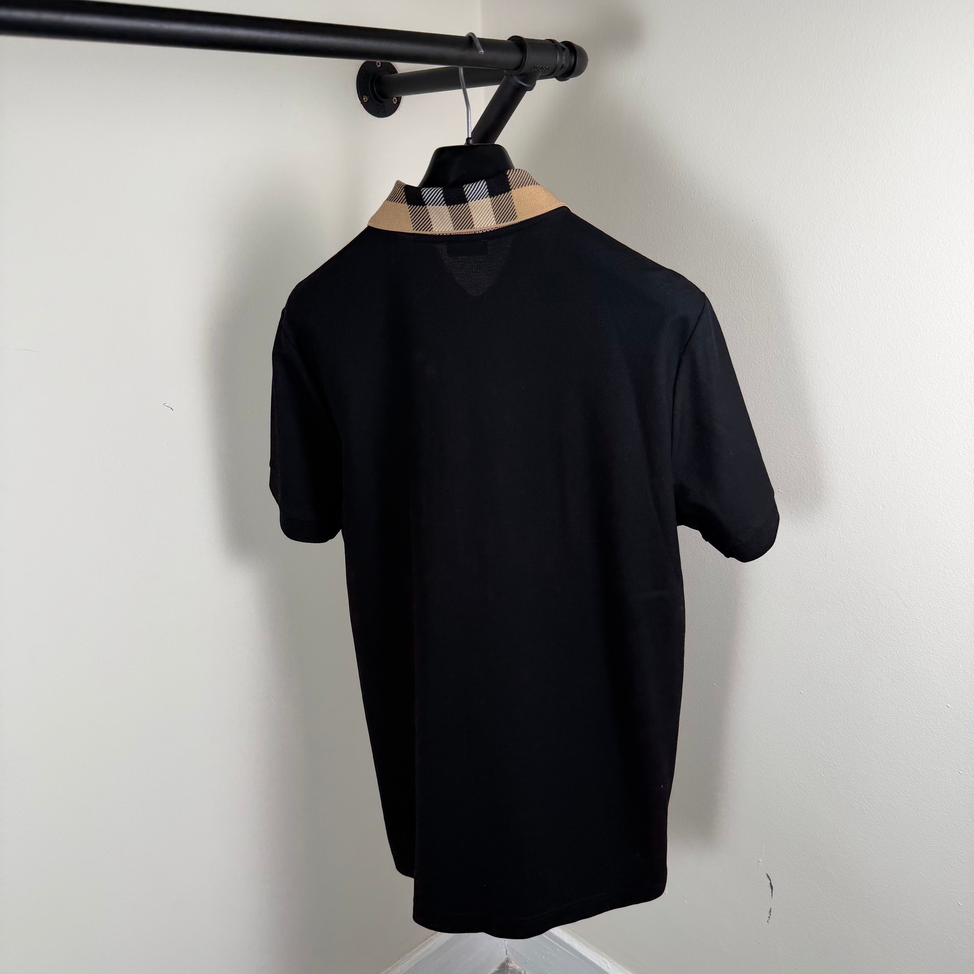 Burberry Check Collar Polo Shirt Black - Large 20.5’’