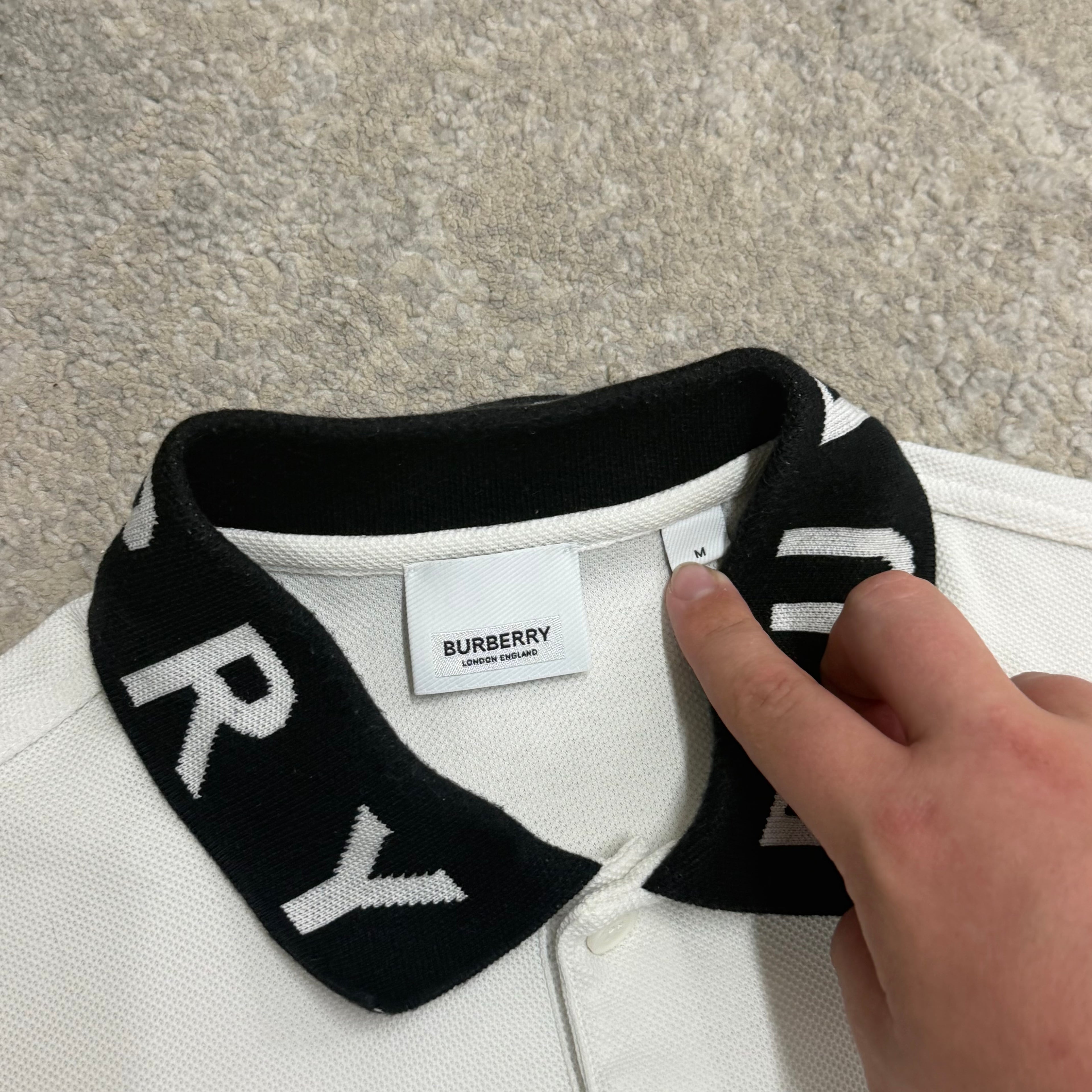Burberry Spellout White Polo Shirt - Medium 20’’