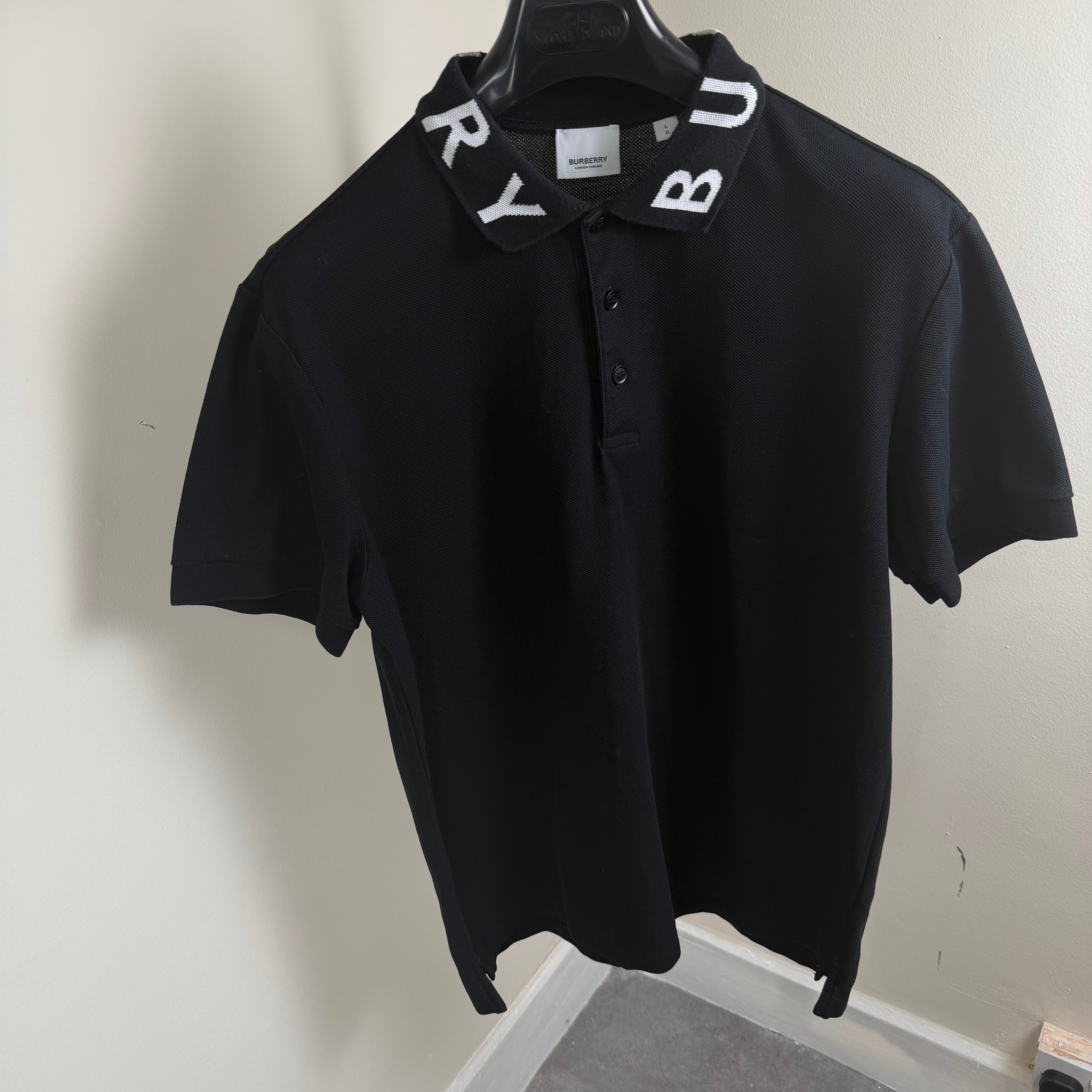 Burberry Spellout Black Polo Shirt - Large 22’’