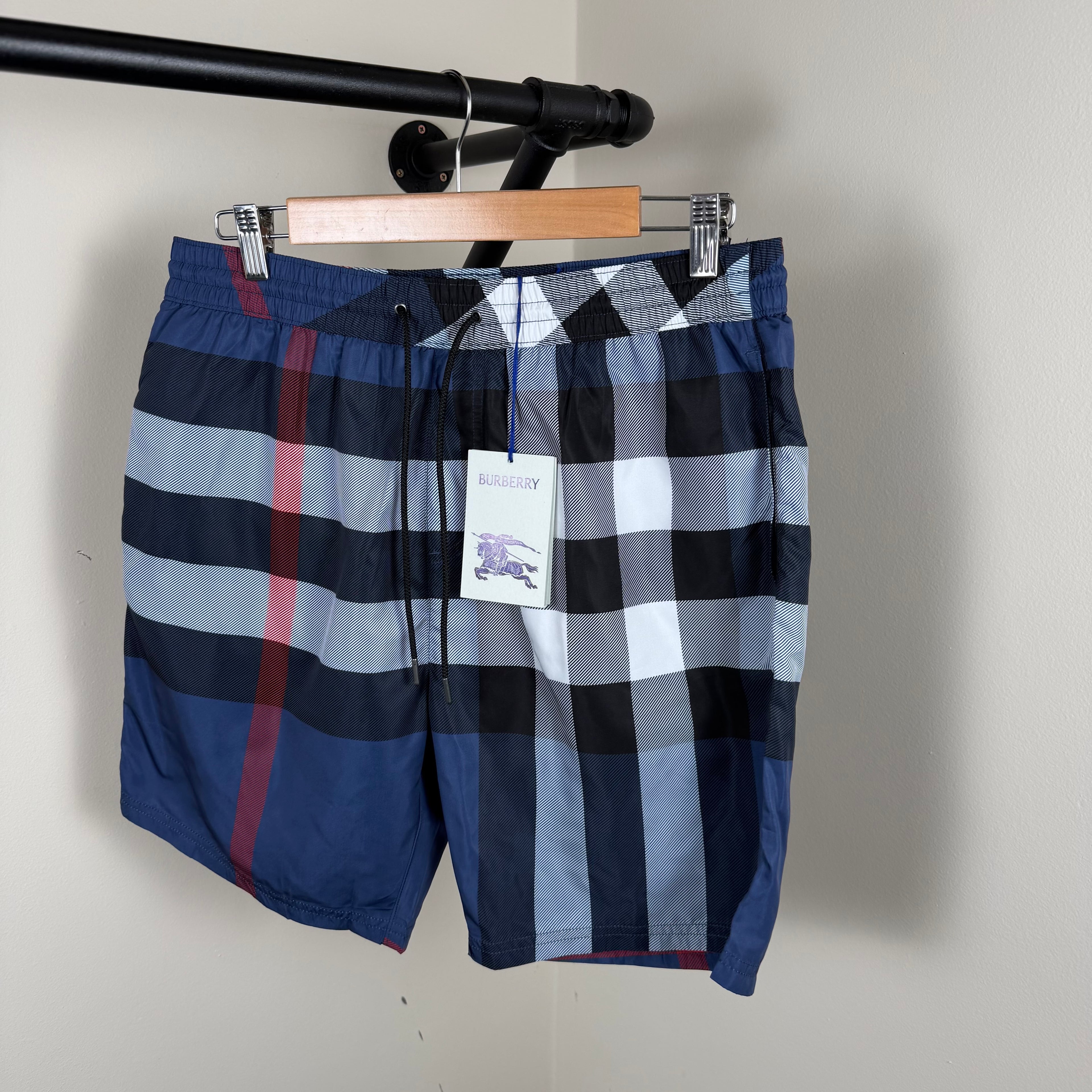 Burberry Navy Check Swimming Shorts - Large