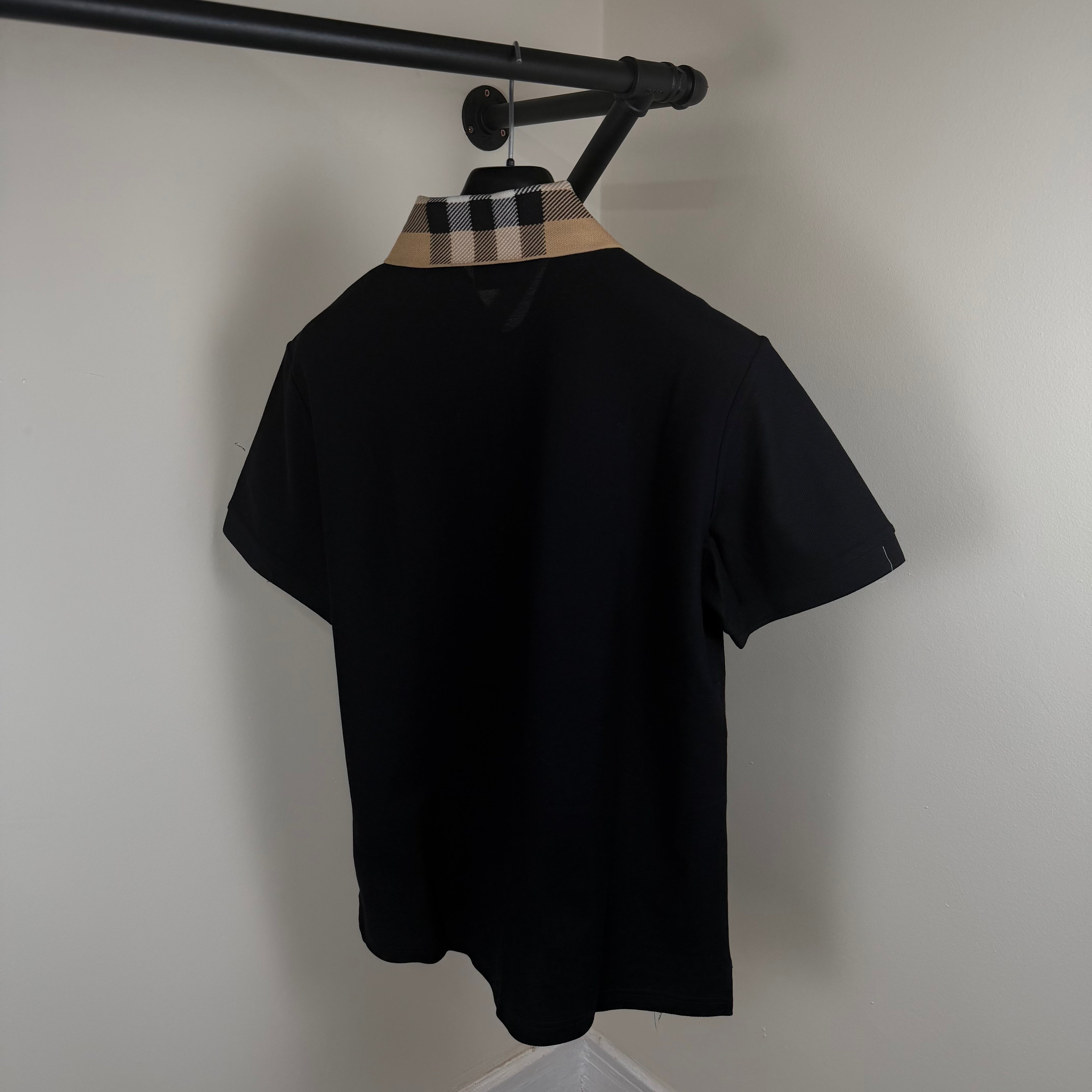 Burberry Check Collar Polo Shirt Black - Large 21’’
