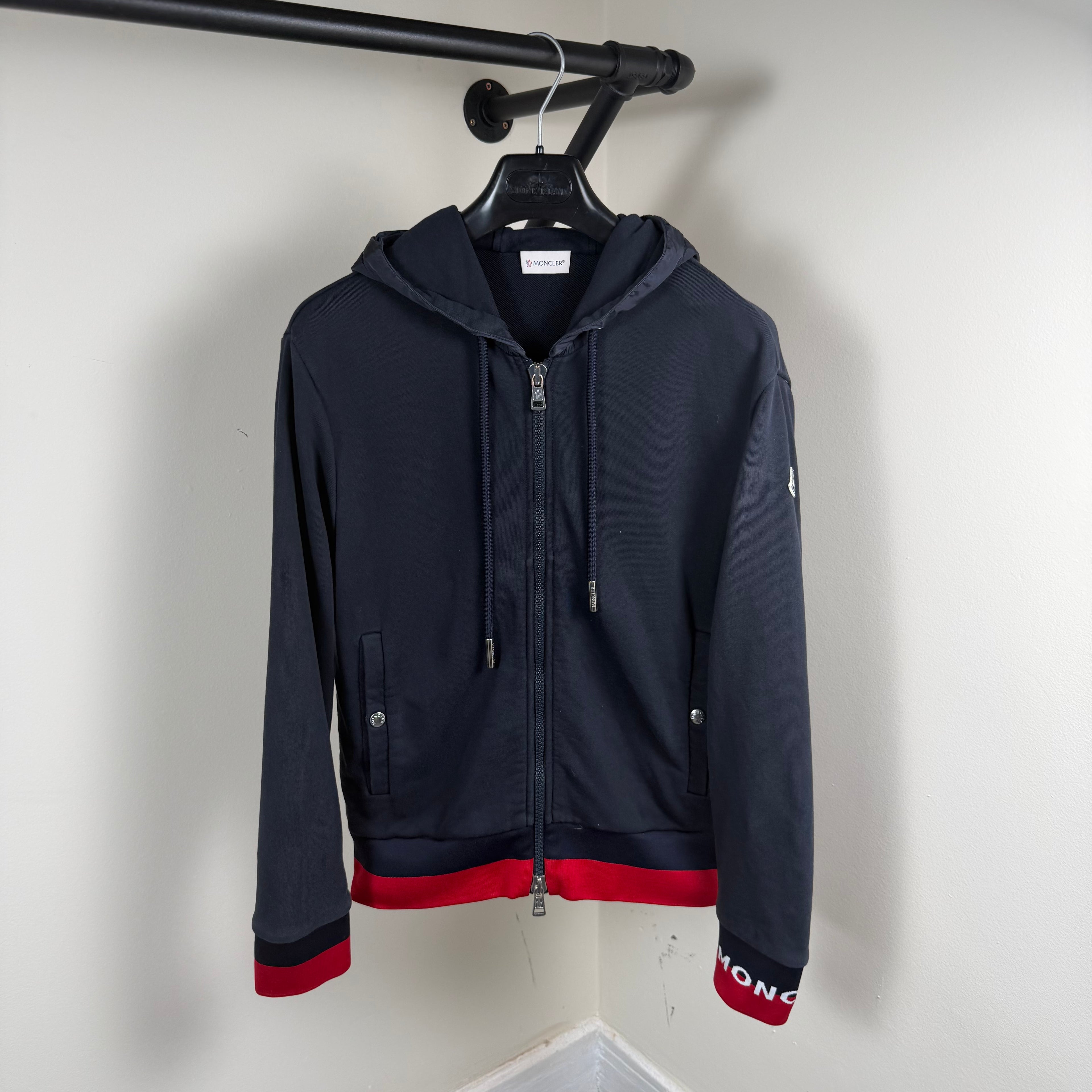 Moncler Navy Nylon Hood Zip Up Hoodie - Medium 20’’