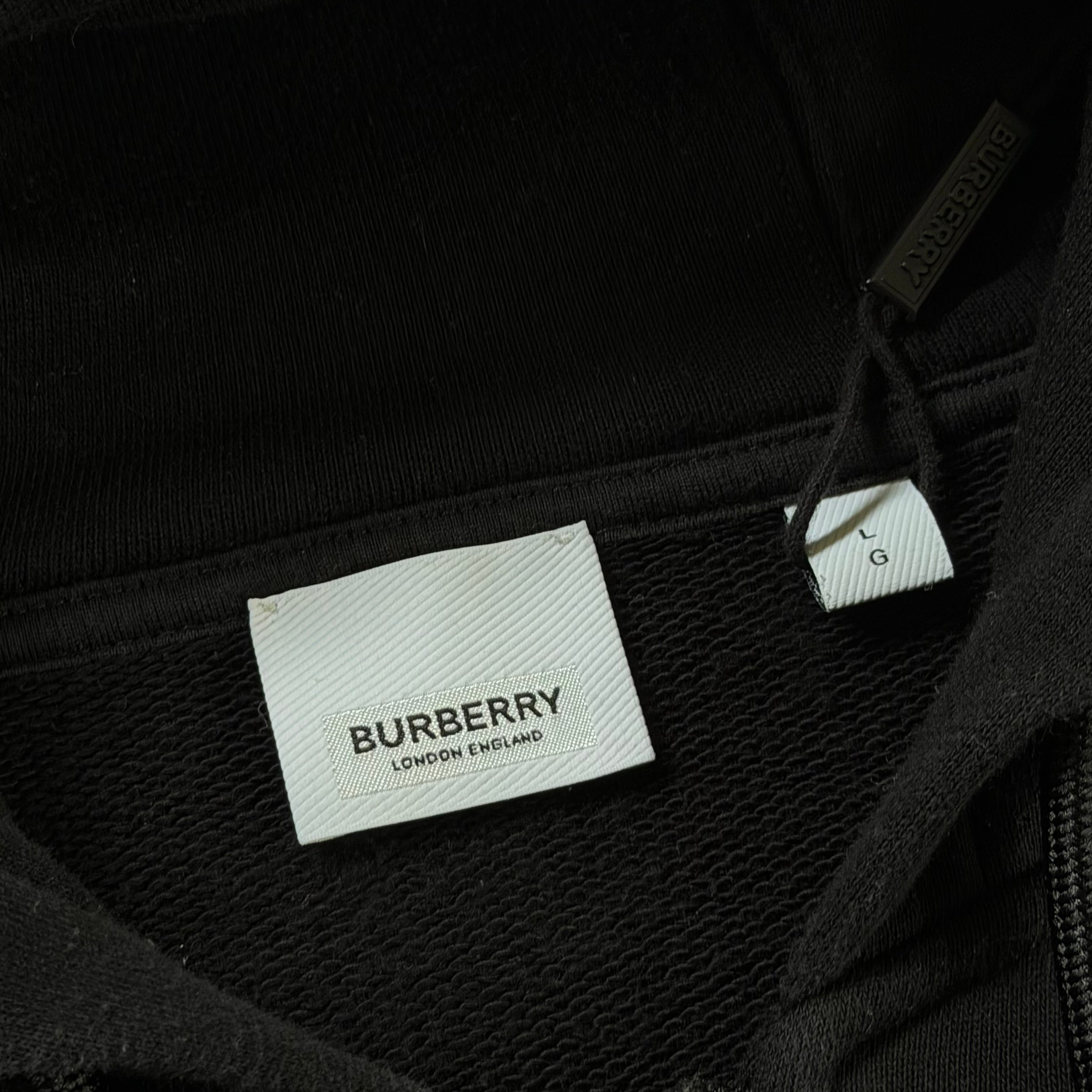Burberry Black Check Print Zip Up Hoodie - L/XL 22.5’’