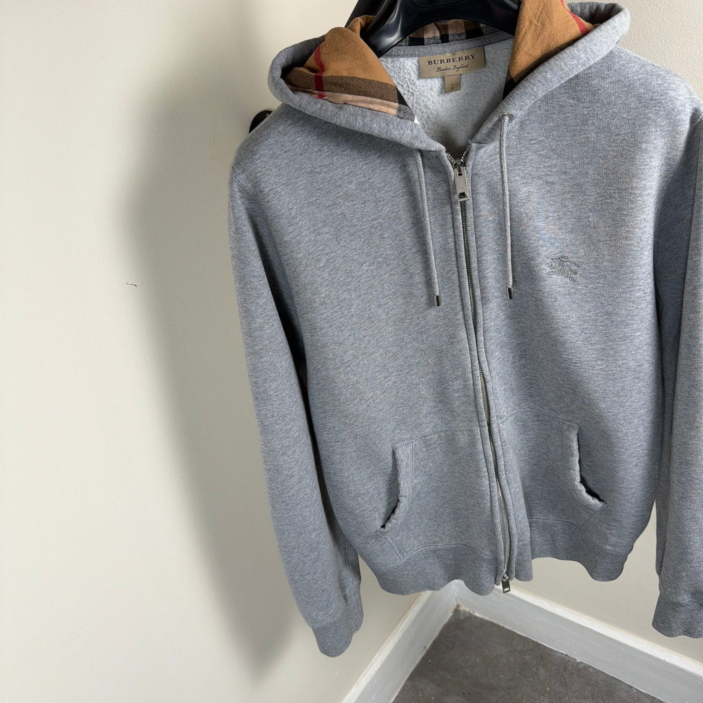 Burberry Grey Check Zip Up Hoodie - Large 22.5’’