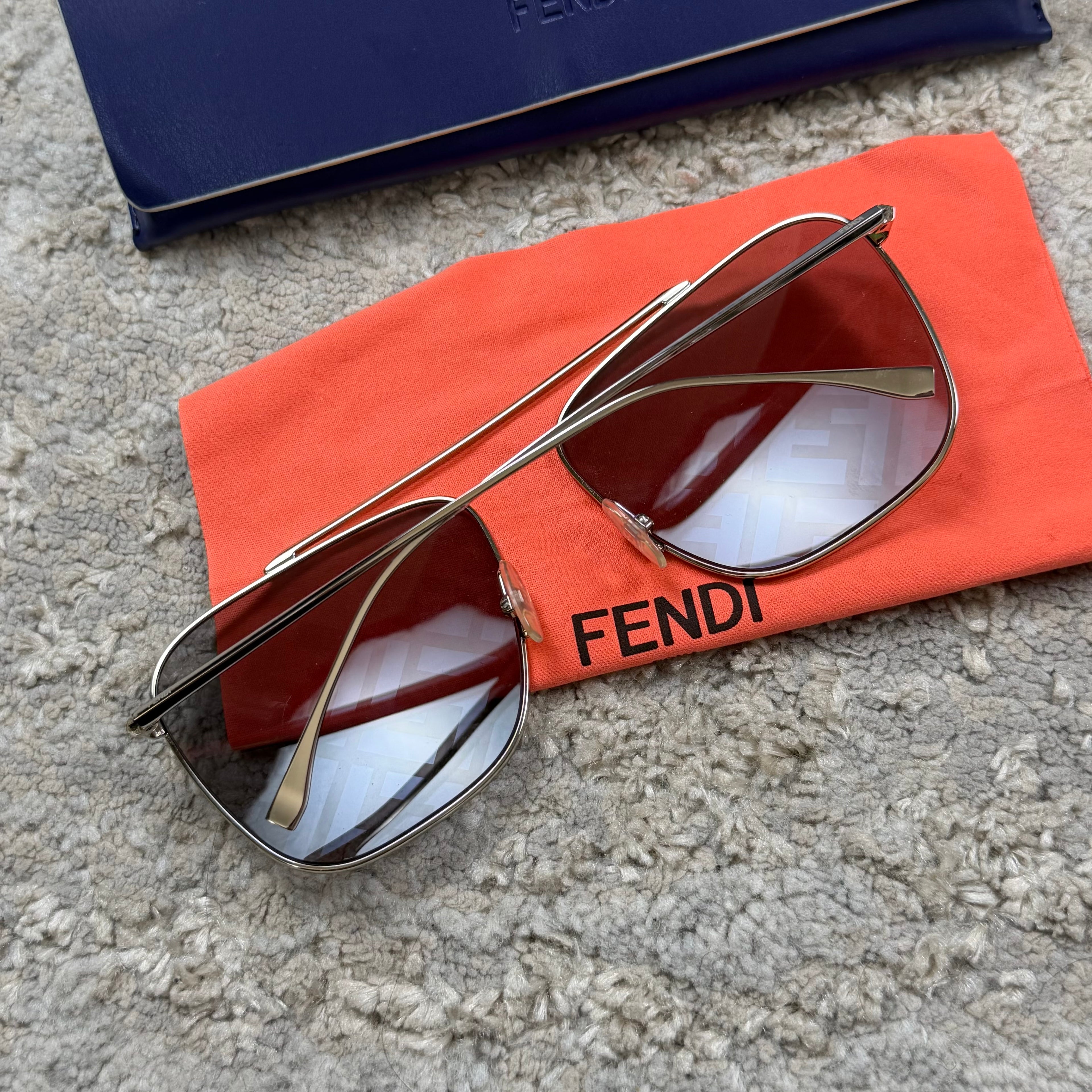 Fendi Women’s FF Monogram Aviator Silver Sunglasses