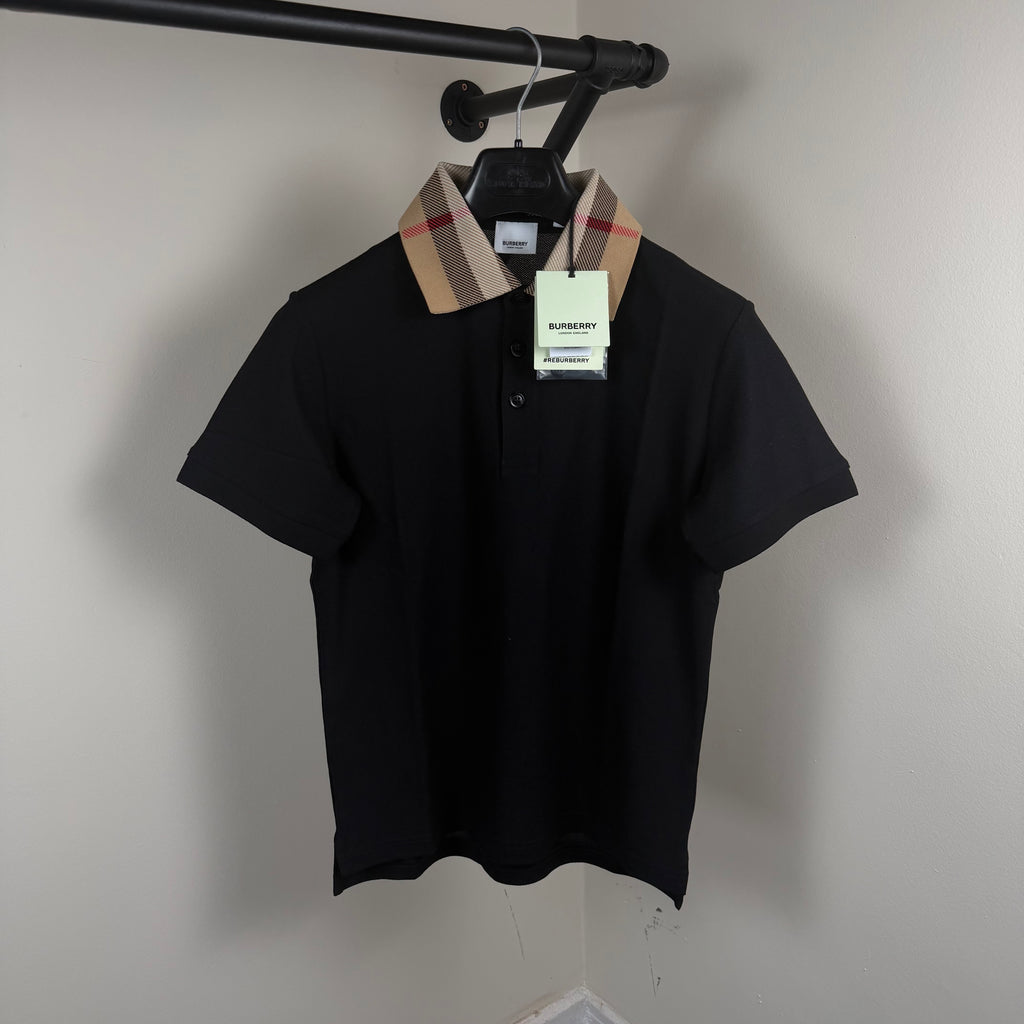 Burberry Check Collar Polo Shirt Black - Small 18’’