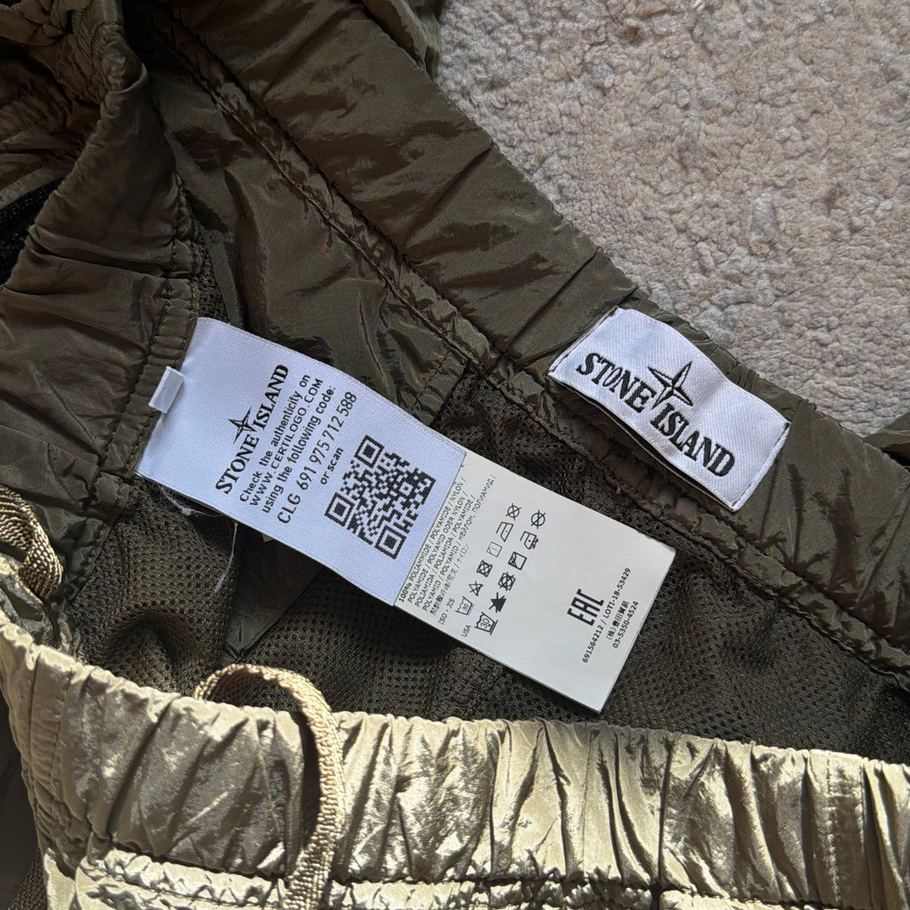 Stone Island Khaki Nylon Cargo Pants - Small