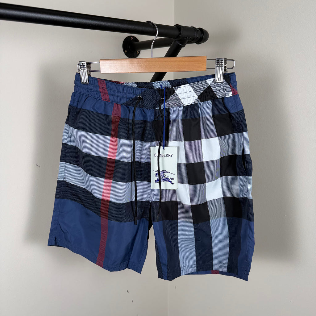 Burberry Navy Check Swimming Shorts - Small