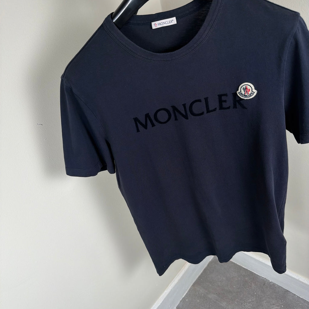 Moncler Navy Spellout T-Shirt - Small 18.75’’