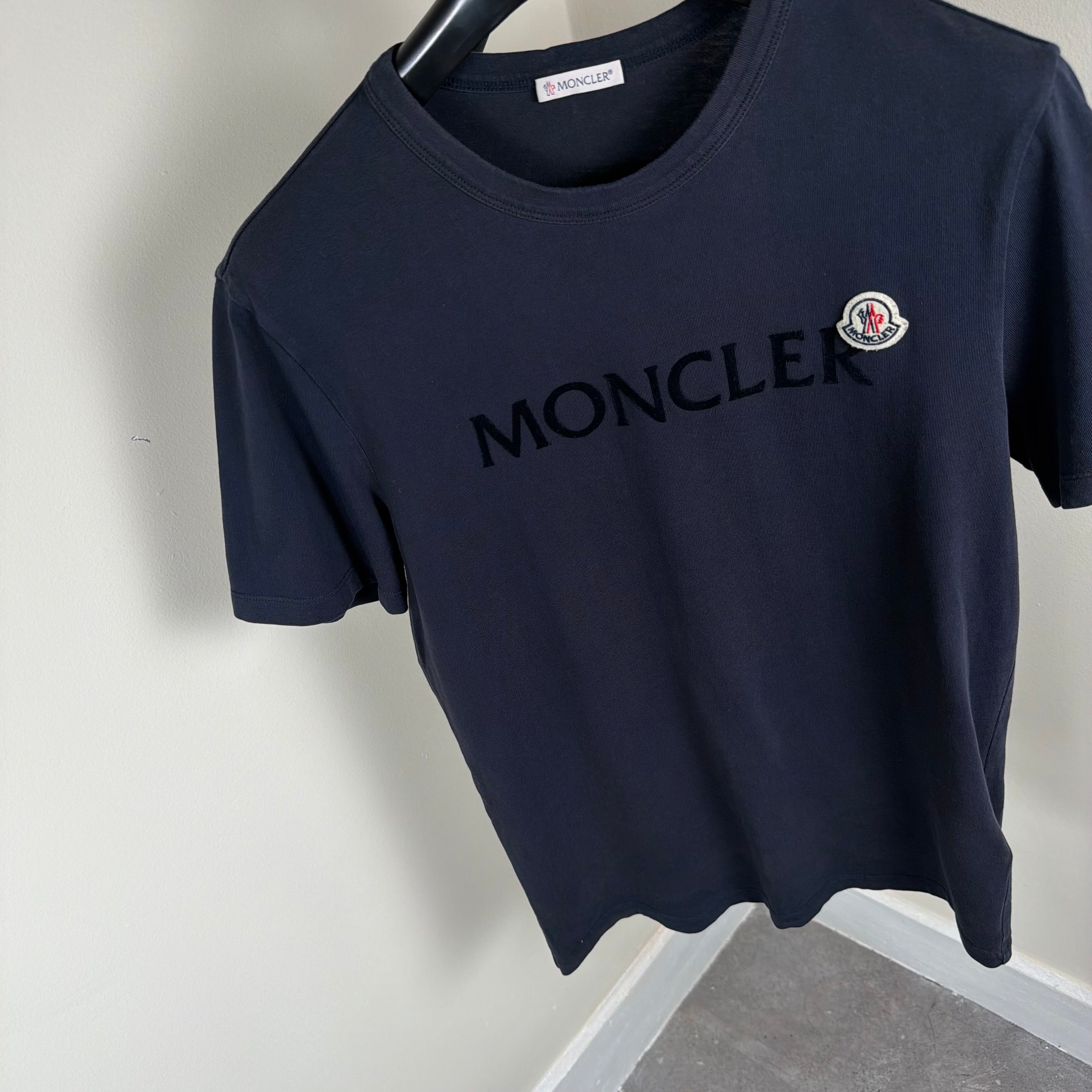Moncler Navy Spellout T-Shirt - Small 18.75’’