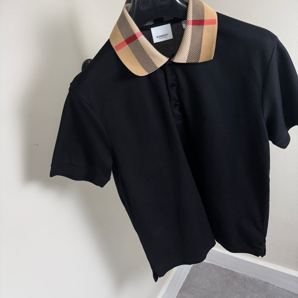 Burberry Black Check Collar Polo Shirt - Medium 19’’