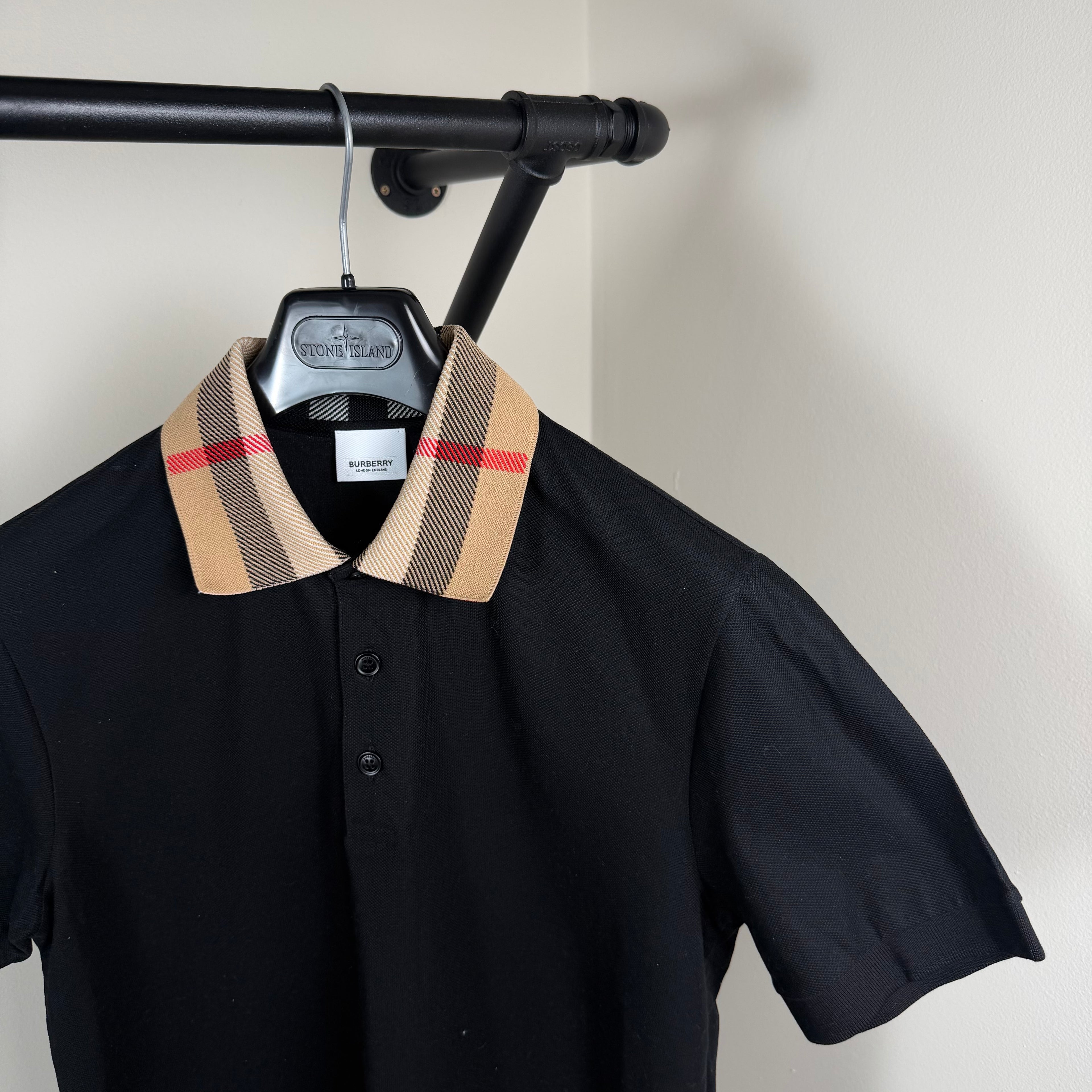 Burberry Check Collor Polo Shirt Black - Medium 20’’