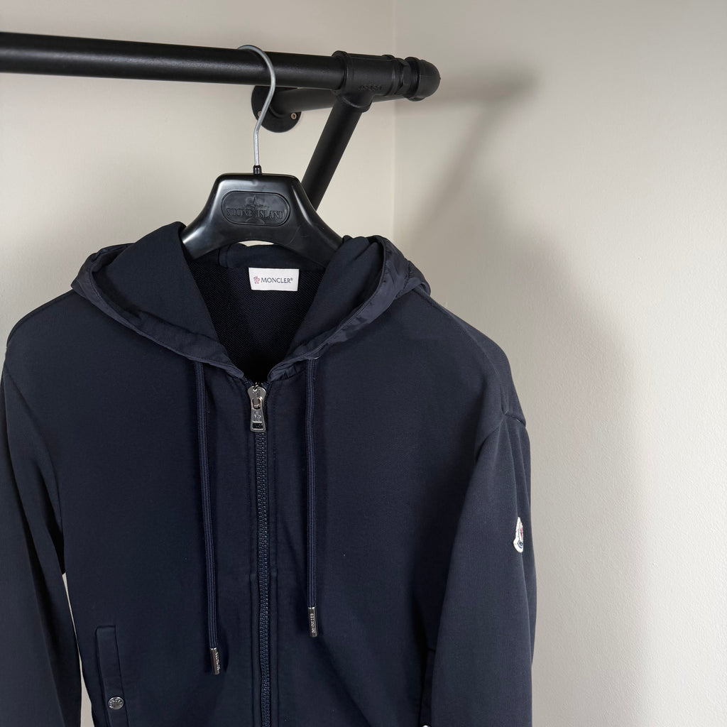 Moncler Navy Nylon Hood Zip Up Hoodie - Medium 20’’