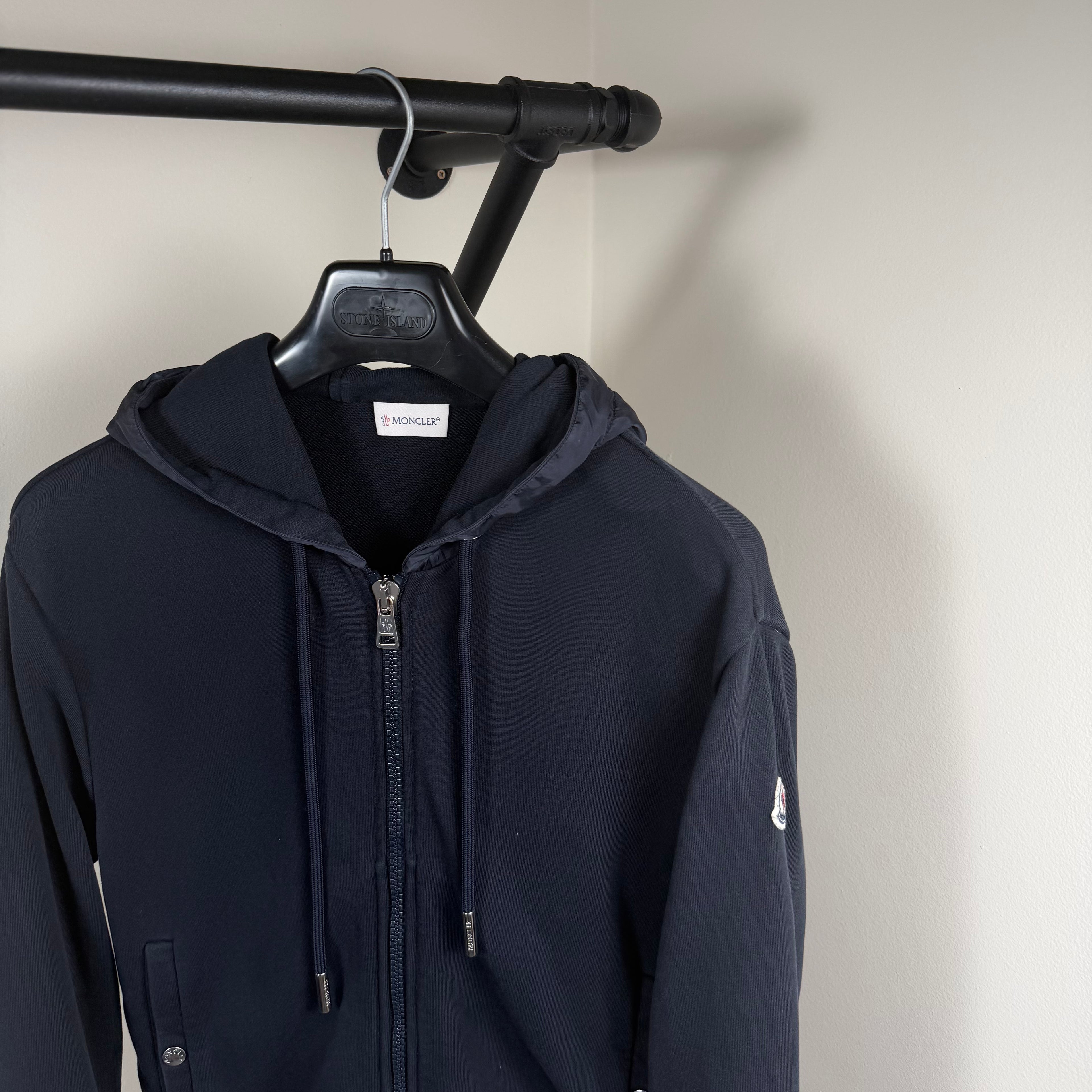 Moncler Navy Nylon Hood Zip Up Hoodie - Medium 20’’