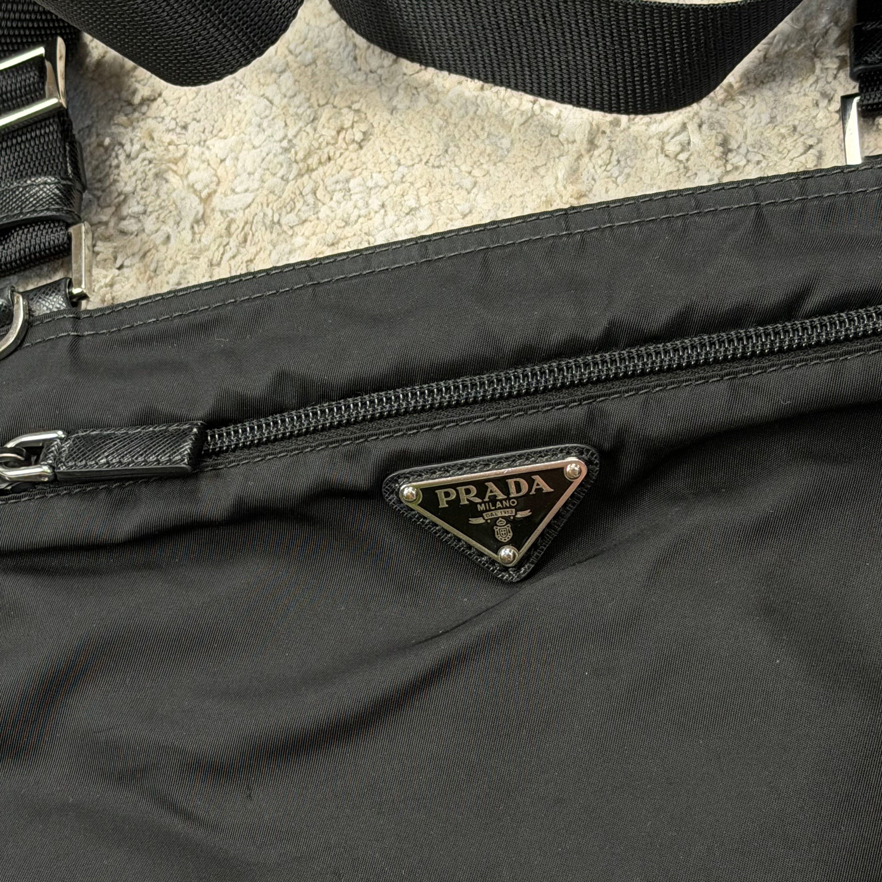 Prada Plaque Black Nylon Man Bag