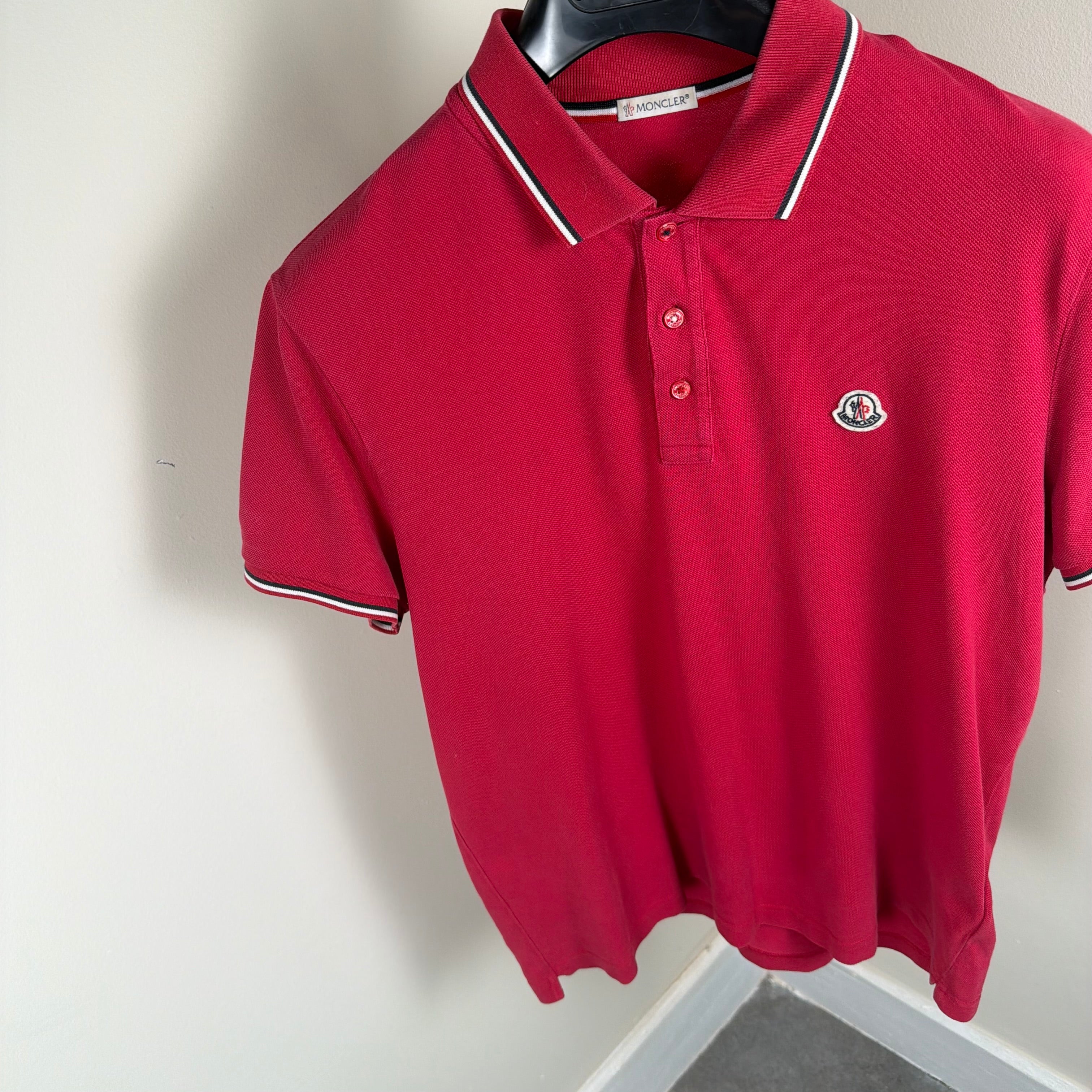 Moncler Short Sleeve Polo Shirt Red - Medium 20.5’’