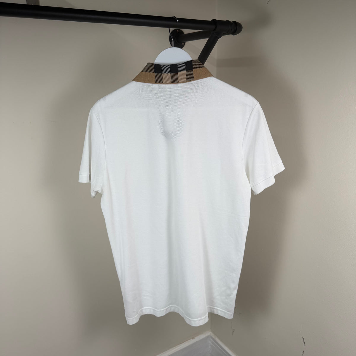 Burberry White Check Collar Polo Shirt - Medium 21’’