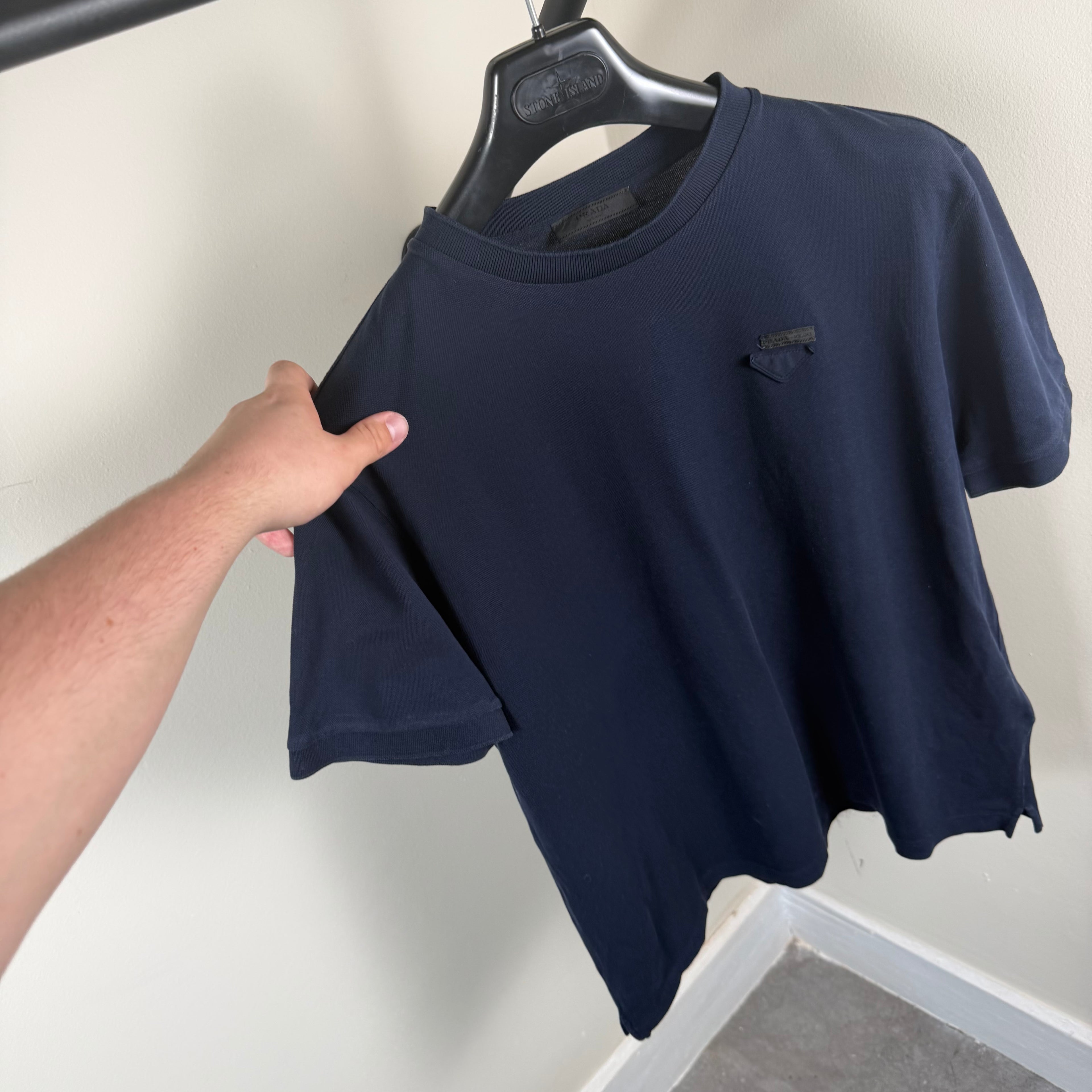 Prada Navy Pique Logo T-Shirt - Medium 21’’