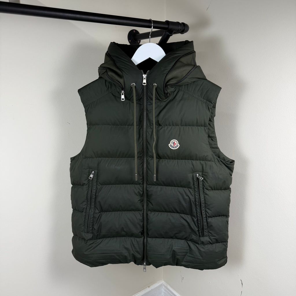 Moncler Cardamine Khaki Hooded Gilet - Size 5 (XL 25’’)