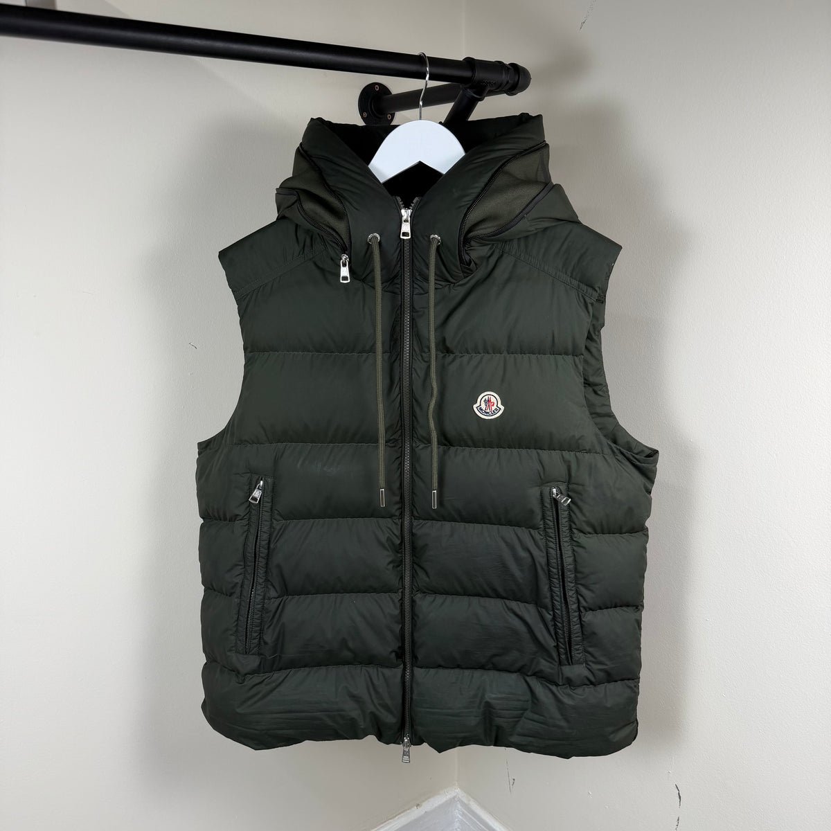 Moncler Cardamine Khaki Hooded Gilet - Size 5 (XL 25’’)