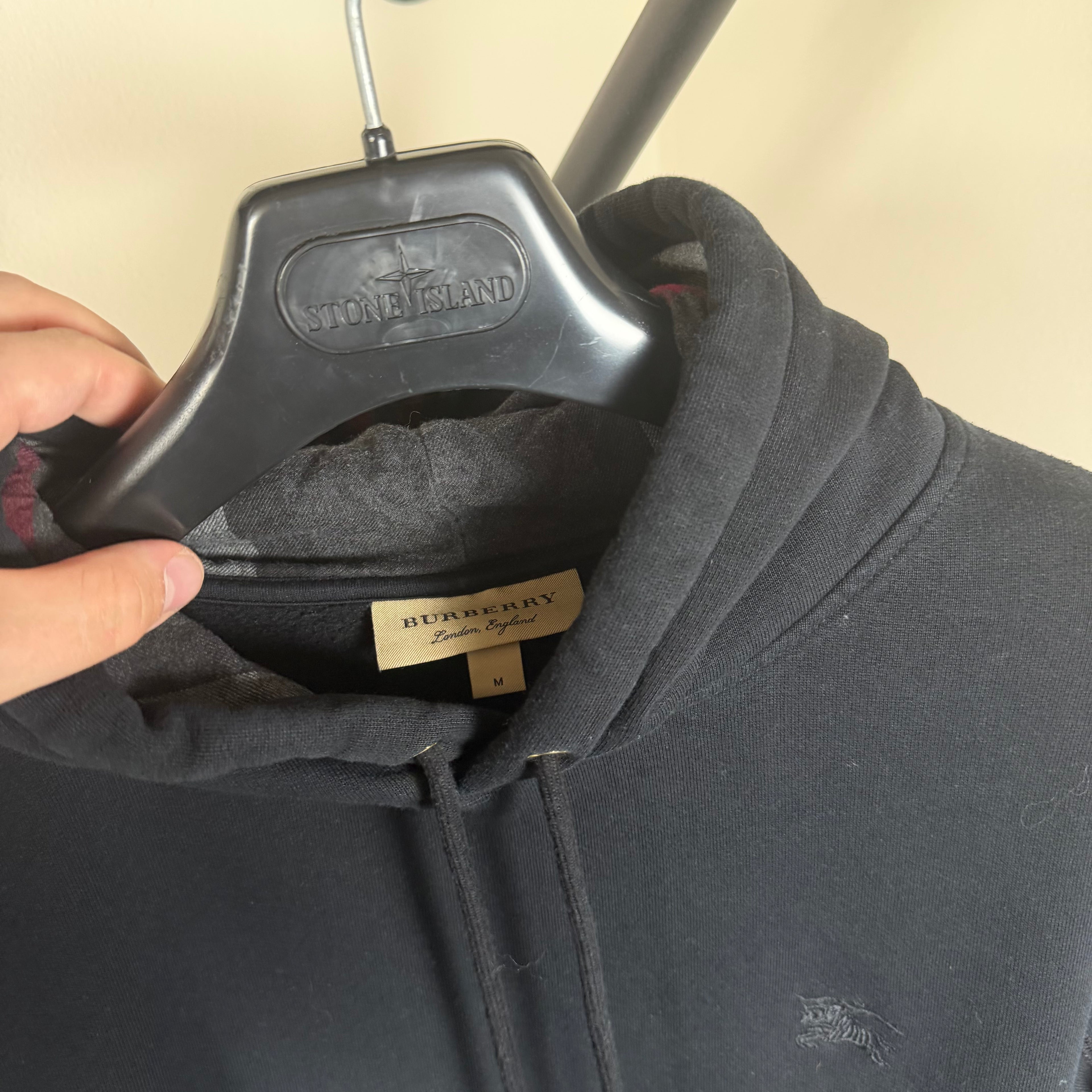 Burberry Navy Check Hood Hoodie - Medium 22.5’’