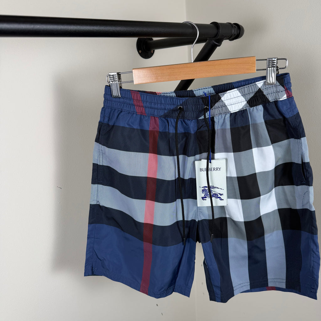 Burberry Navy Check Swimming Shorts - Small