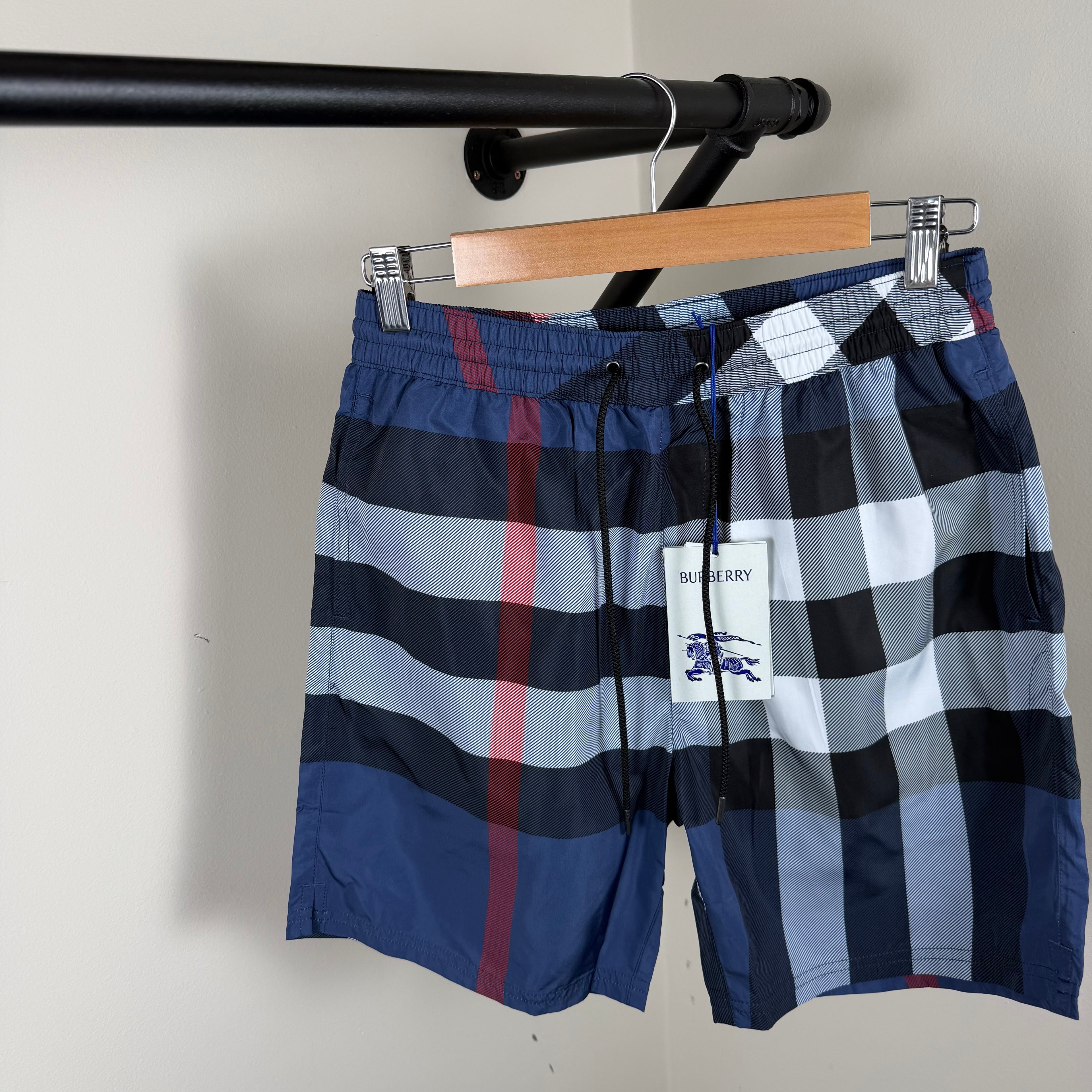 Burberry Navy Check Swimming Shorts - Small