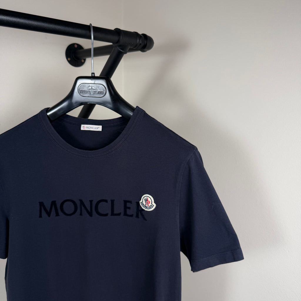 Moncler Navy Spellout T-Shirt - Small 18.75’’