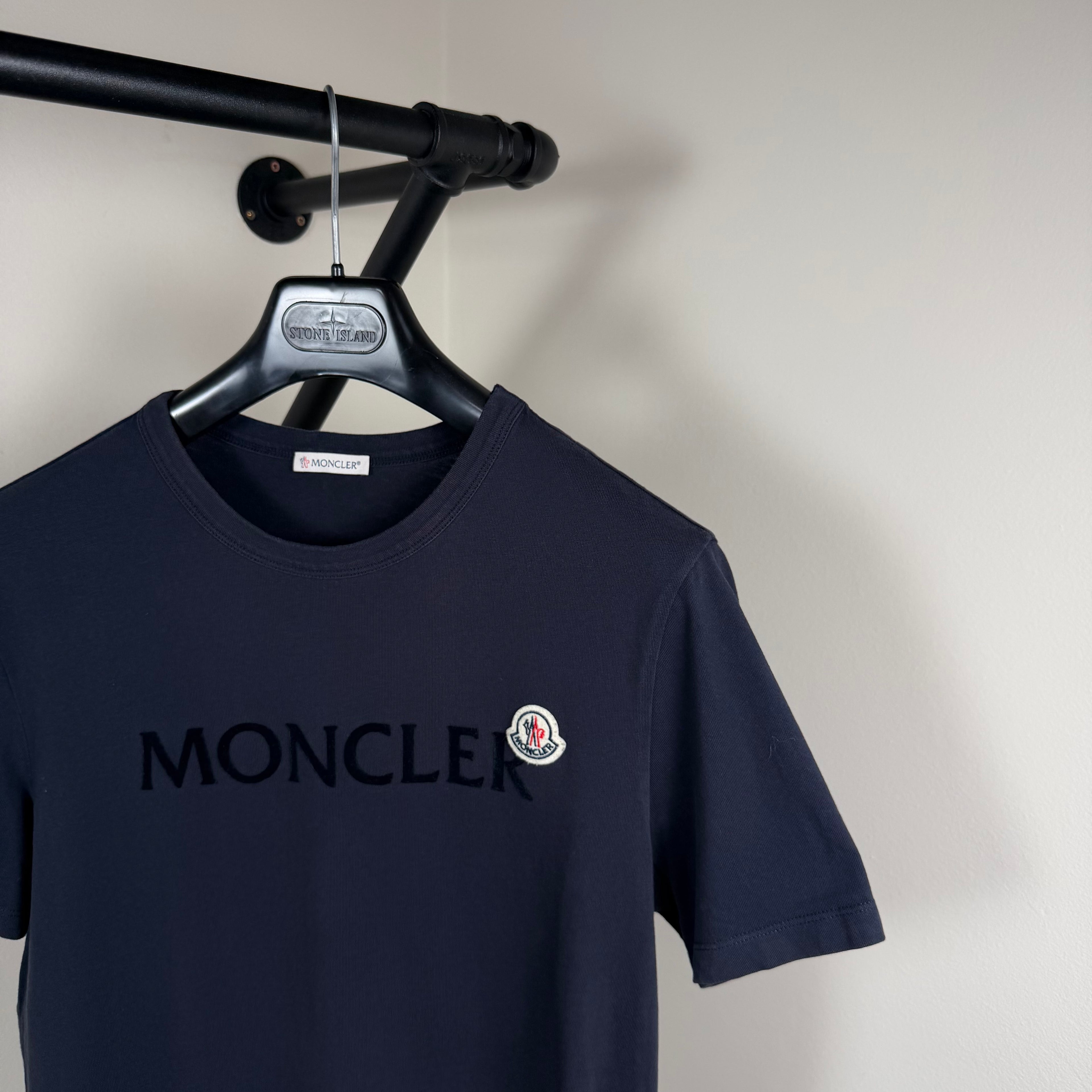 Moncler Navy Spellout T-Shirt - Small 18.75’’