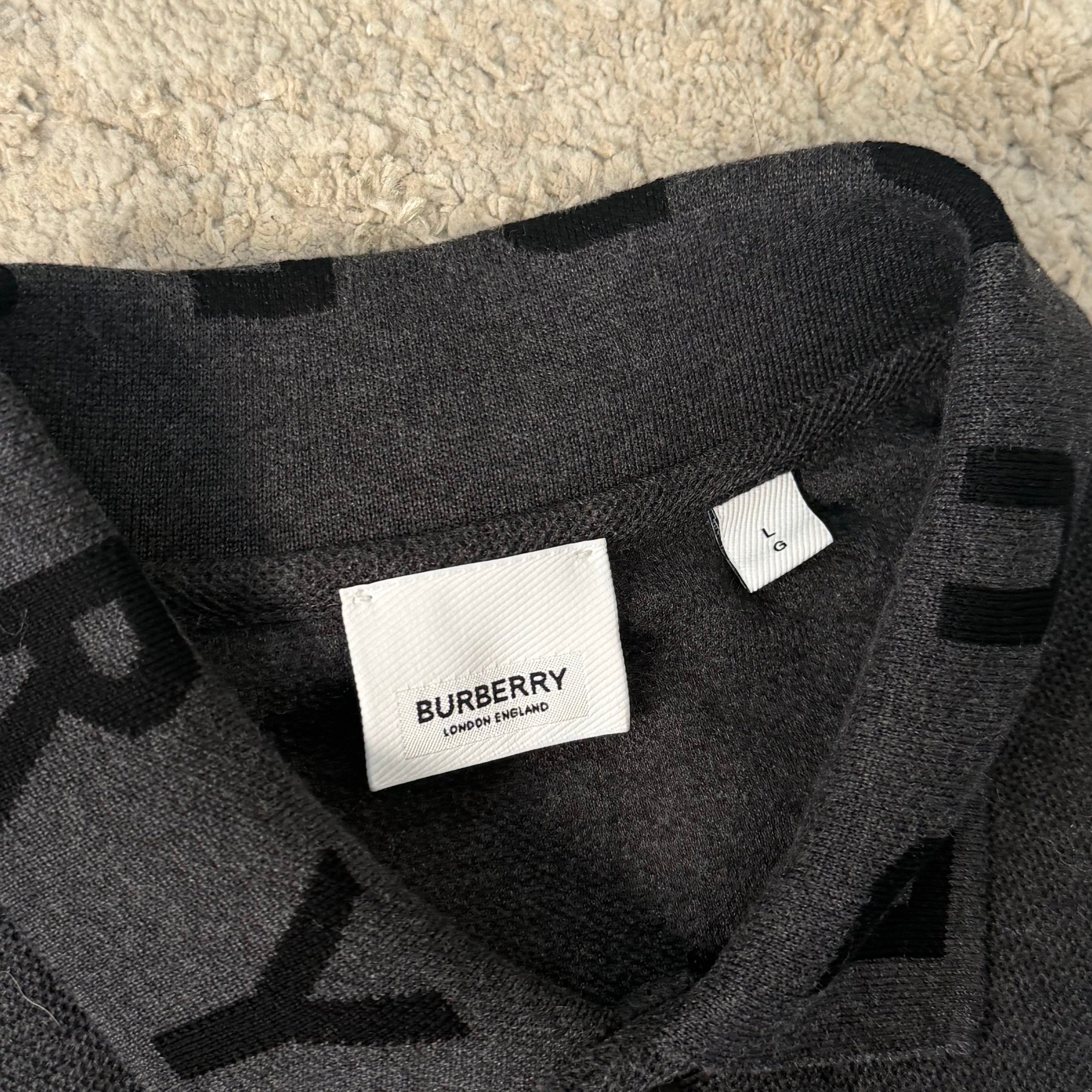 Burberry Spellout Dark Grey Polo Shirt - Large 21.5’’